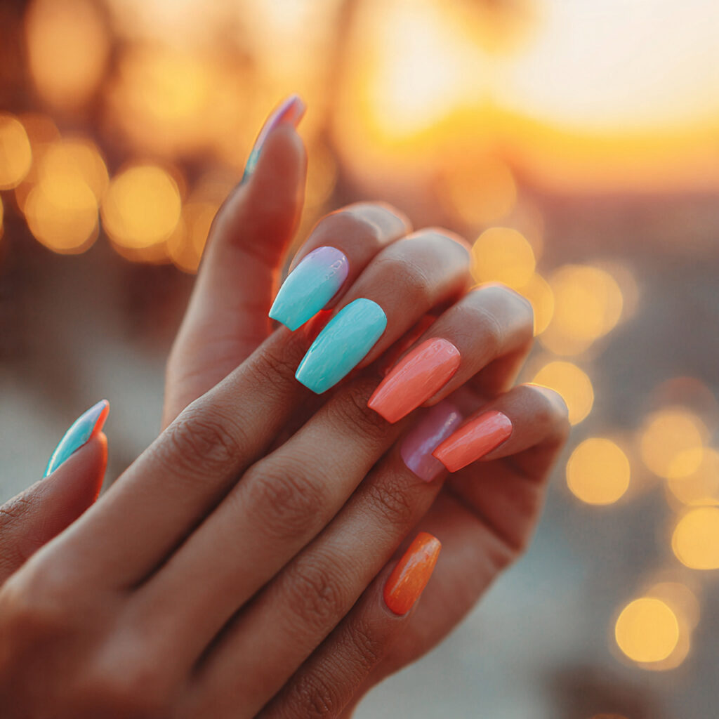 20 Coffin Nails Guide: Trendy Designs, Colors & Styles 16 Summer Coffin Nails