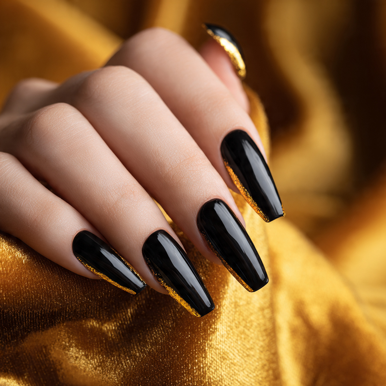 Black Coffin Nails: 18 Stunning Designs You Need to Try in 2026 7 Black And Gold Coffin Nails