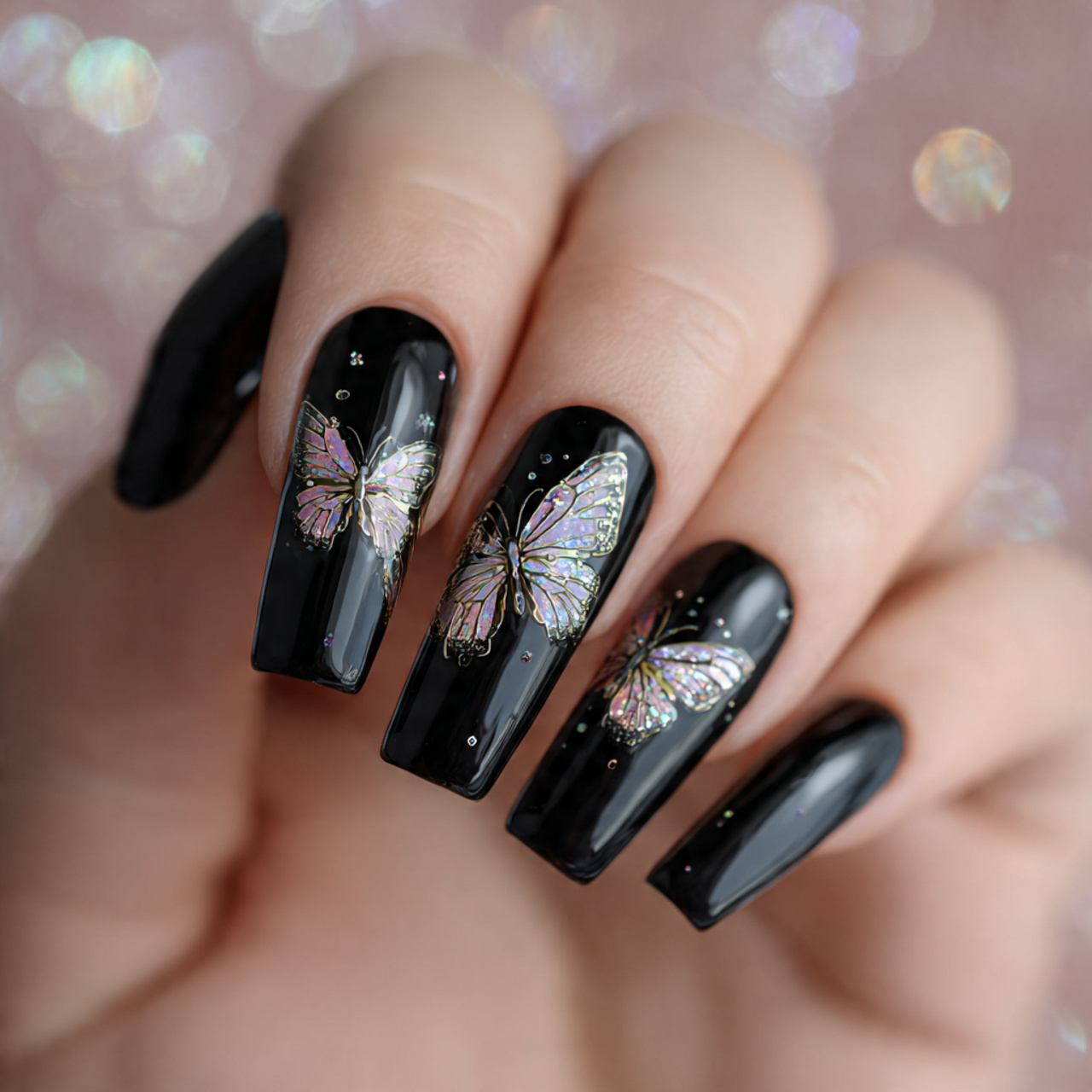 Black Coffin Nails: 18 Stunning Designs You Need to Try in 2026 10 Black Coffin Nails With Butterfly Design