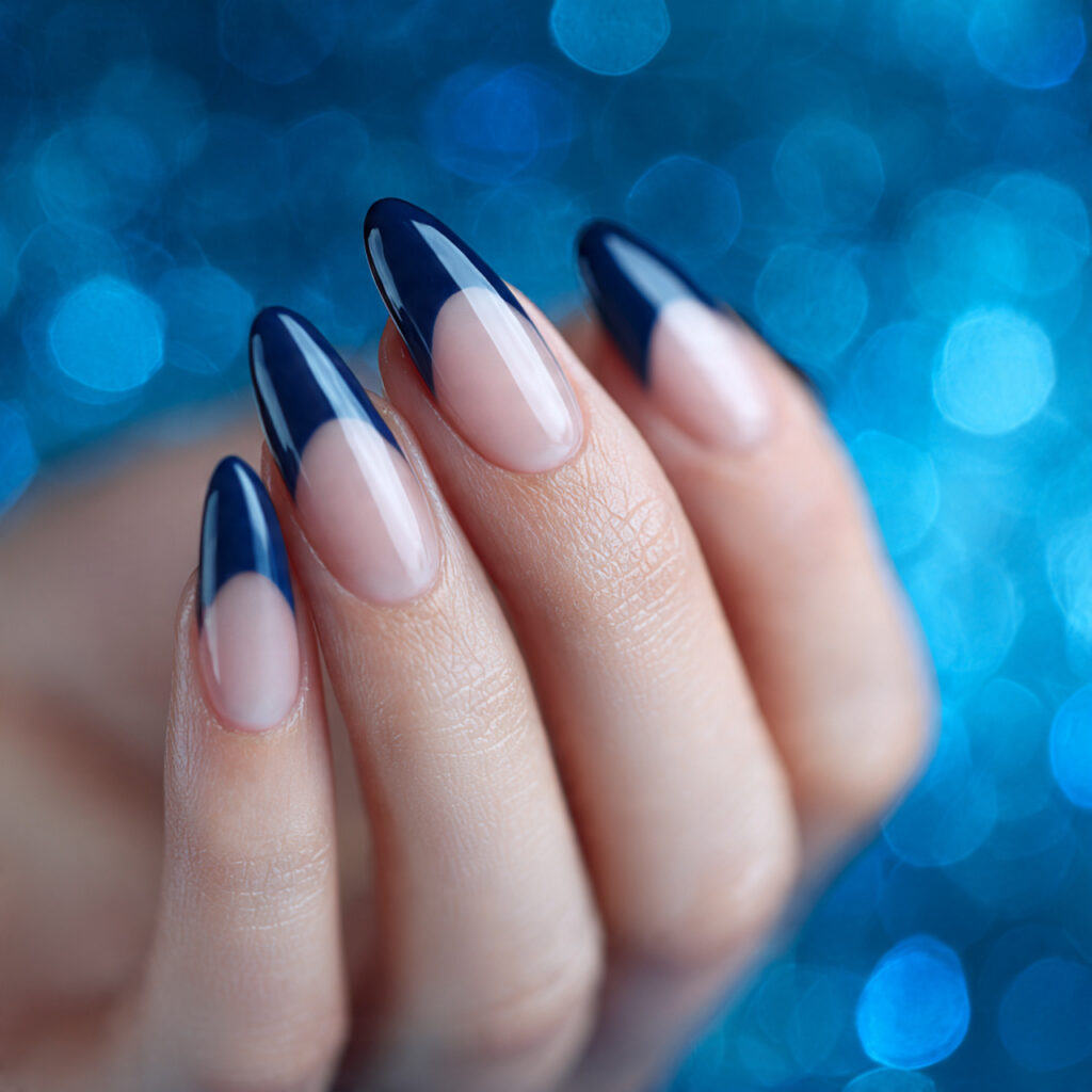 Blue Almond French Nails