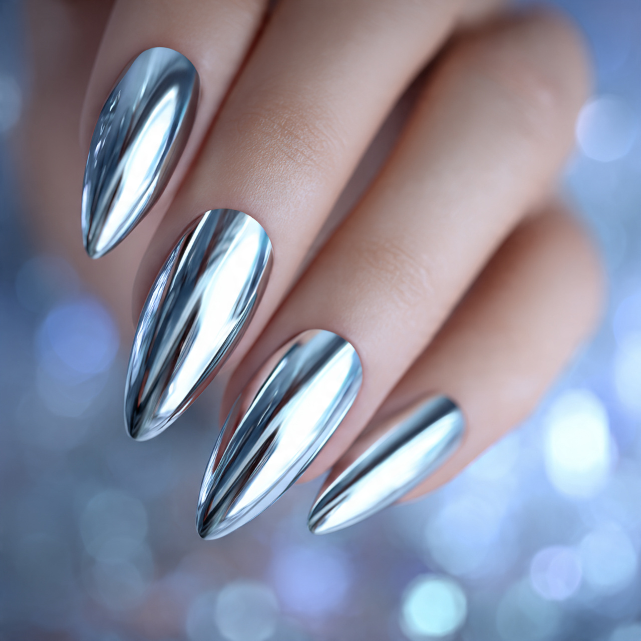 Chrome Almond Acrylic Nails