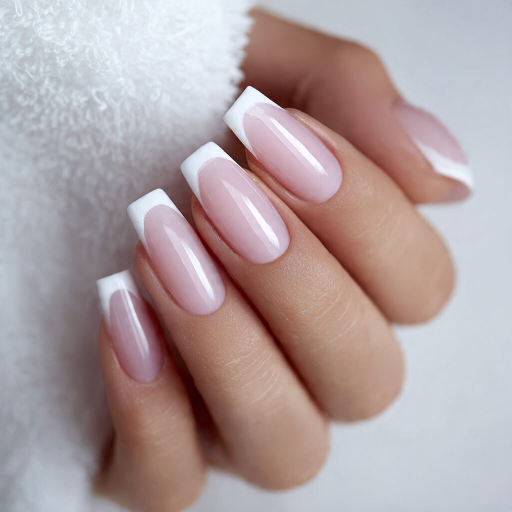 Classic White French Coffin Nails