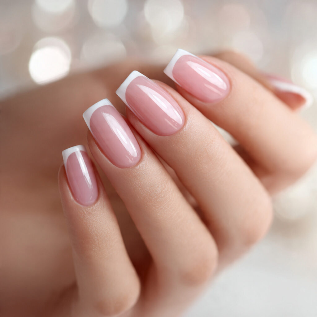 French Tip Short Coffin Nails