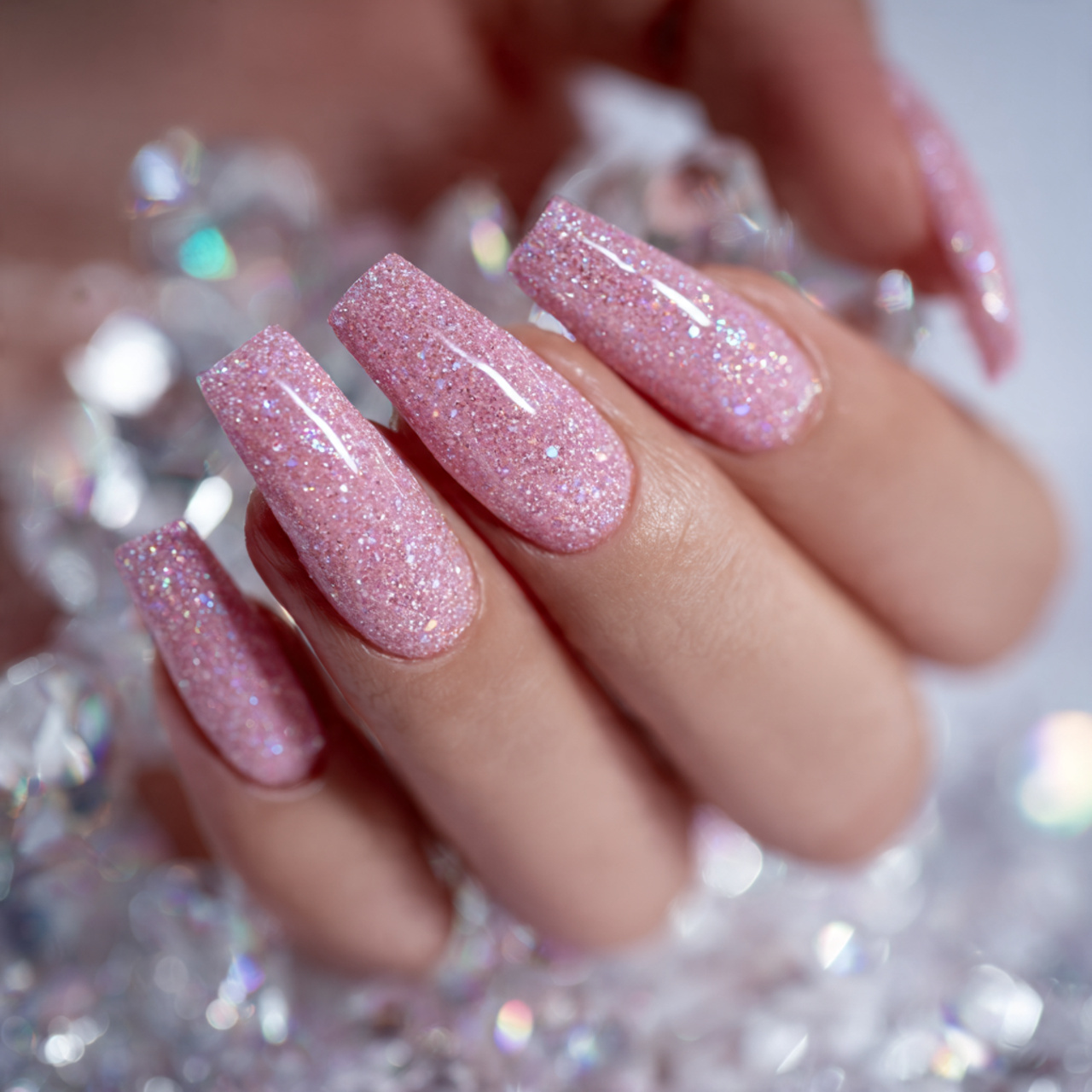 Glitter Pink Coffin Nails