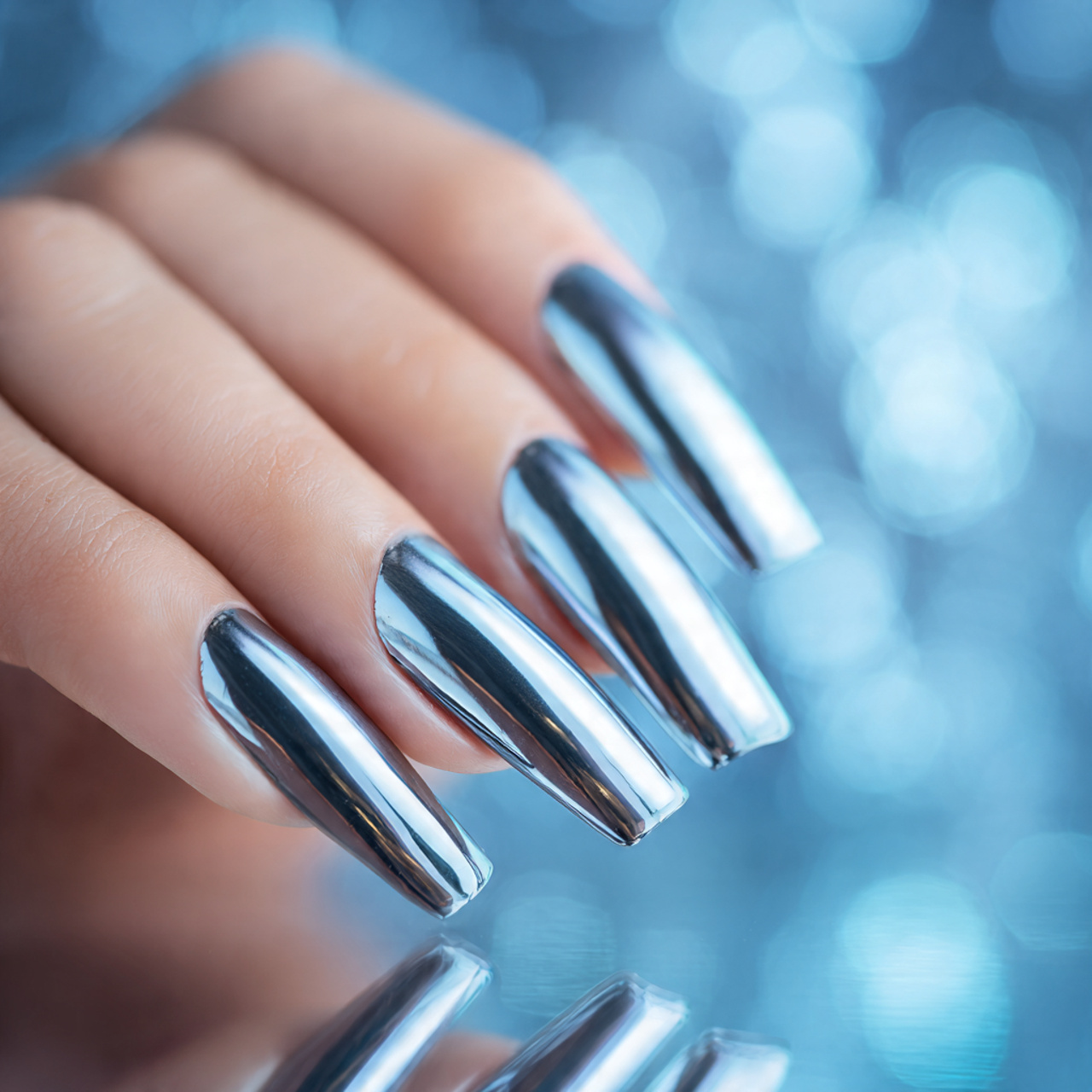 Long Coffin Nails: 18 Stunning Designs, Trends & Style Ideas 12 Long Coffin Chrome Nails