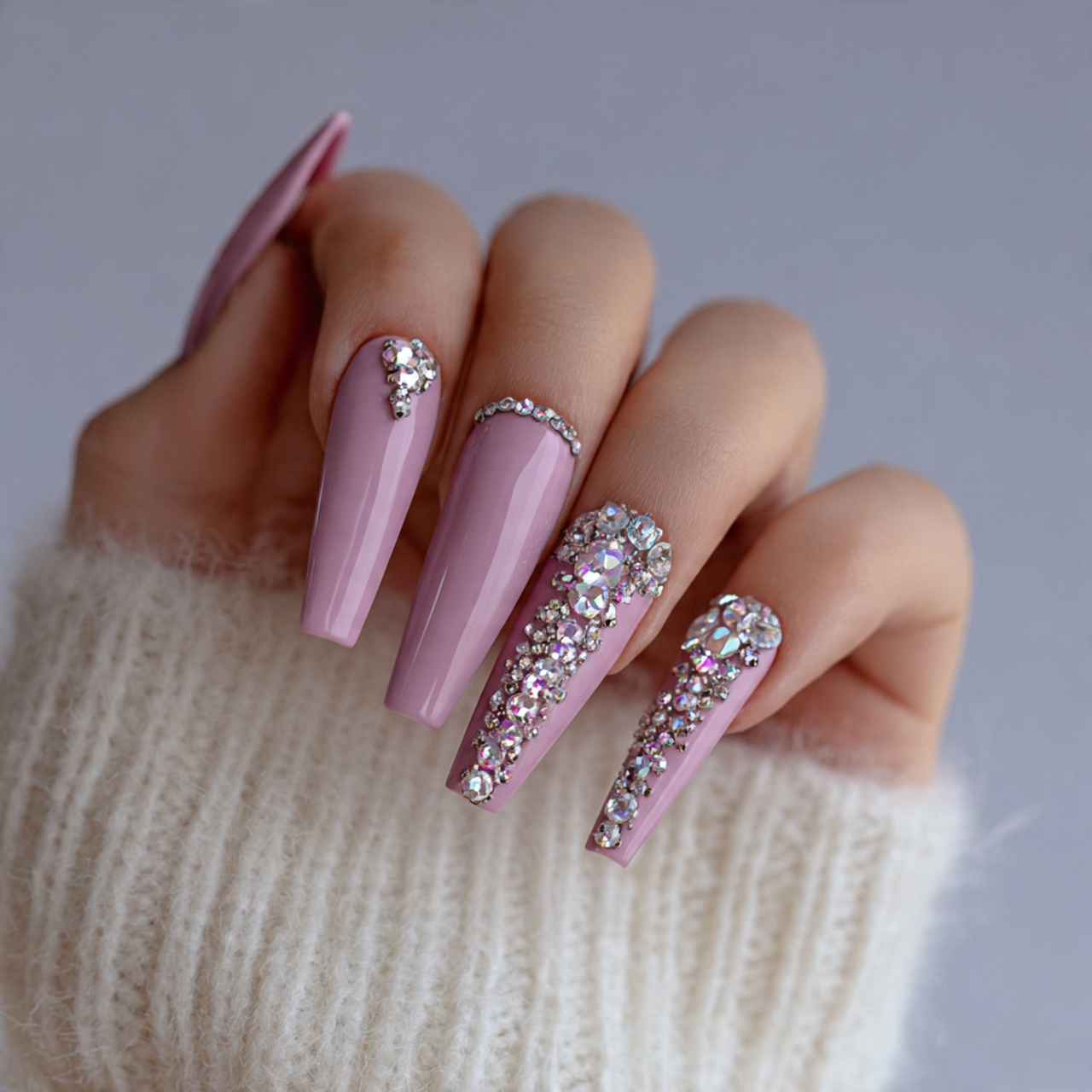Long Coffin Nails: 18 Stunning Designs, Trends & Style Ideas 5 Long Coffin Nails with Rhinestones