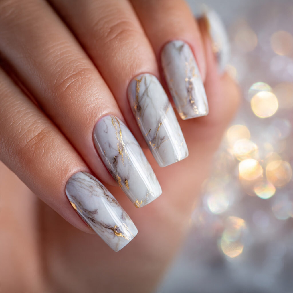 Marble Short Coffin Nails