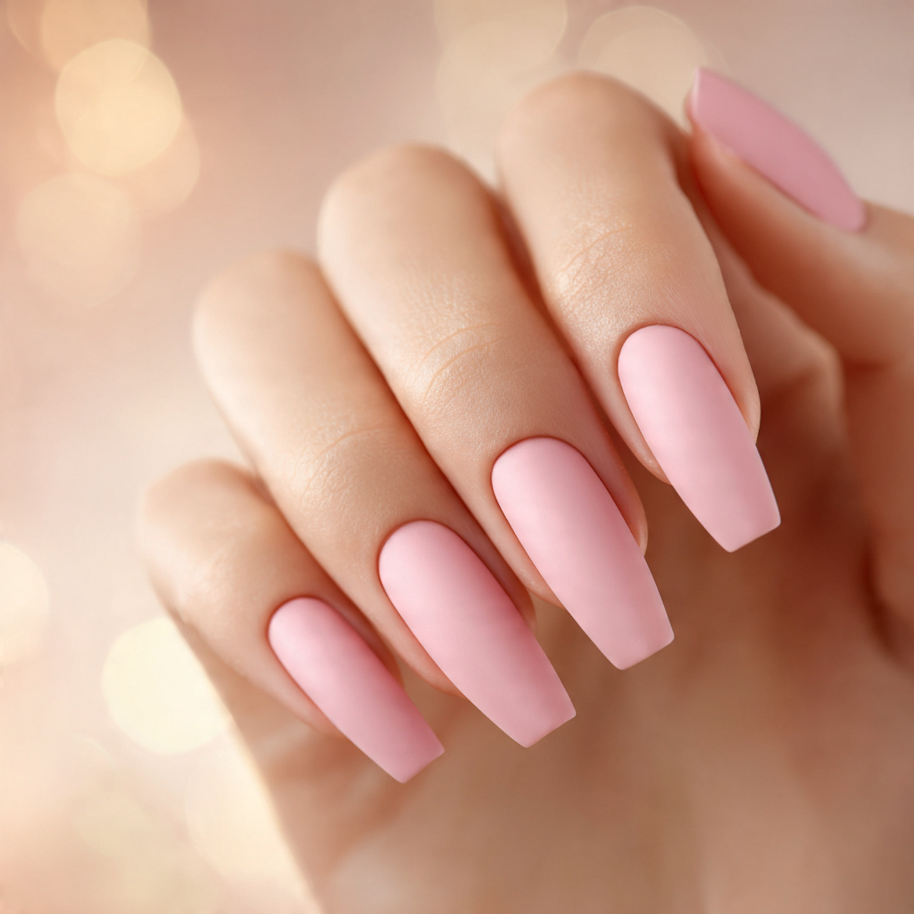 Matte Pink Coffin Nails