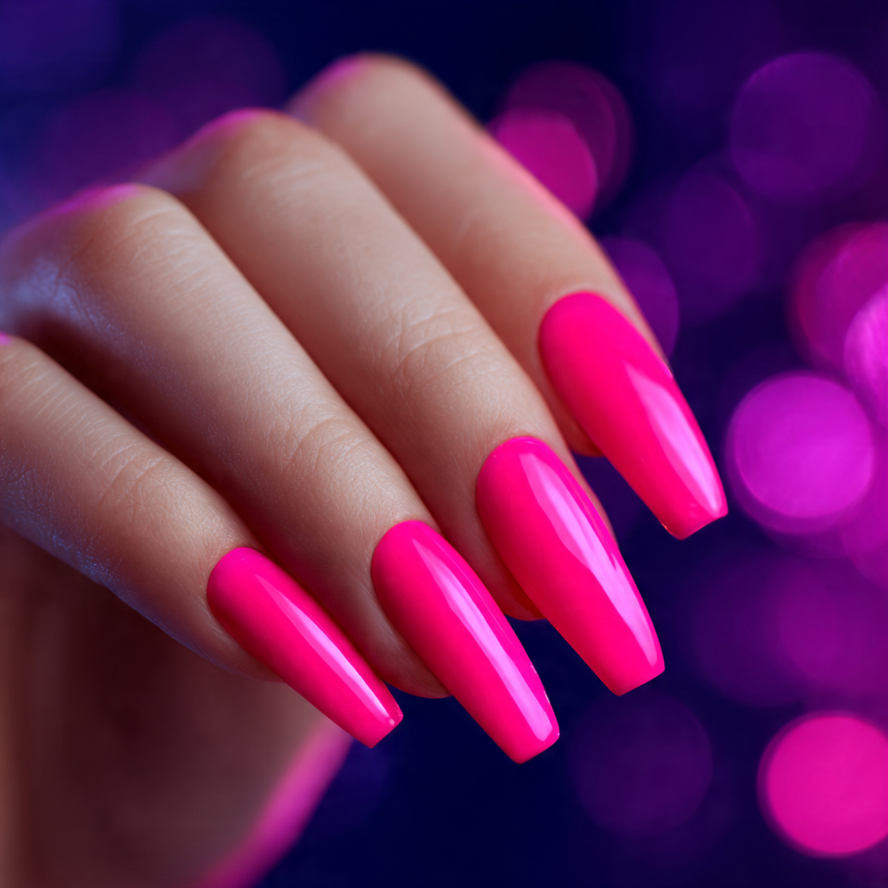 Neon Pink Coffin Nails