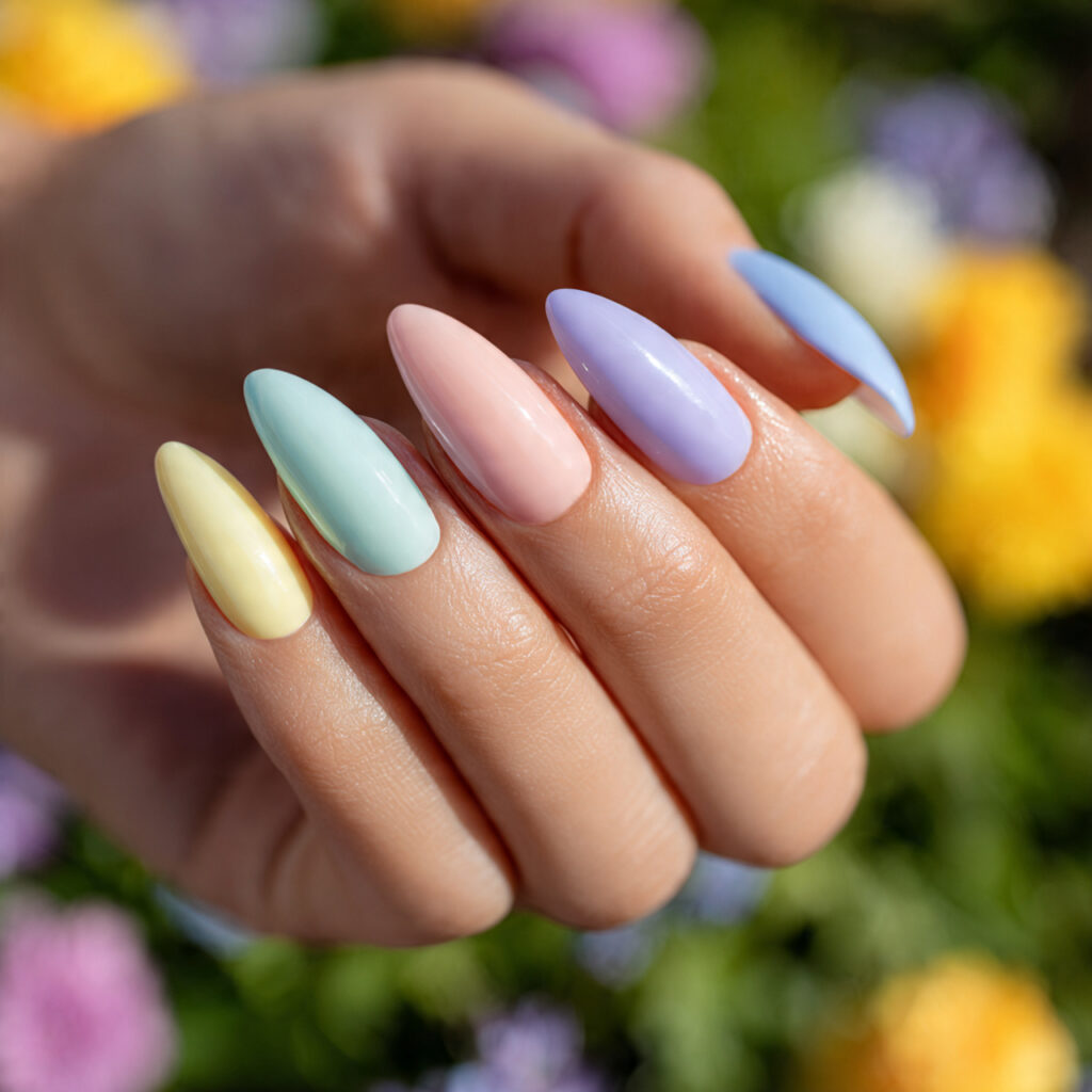 Pastel Almond French Nails