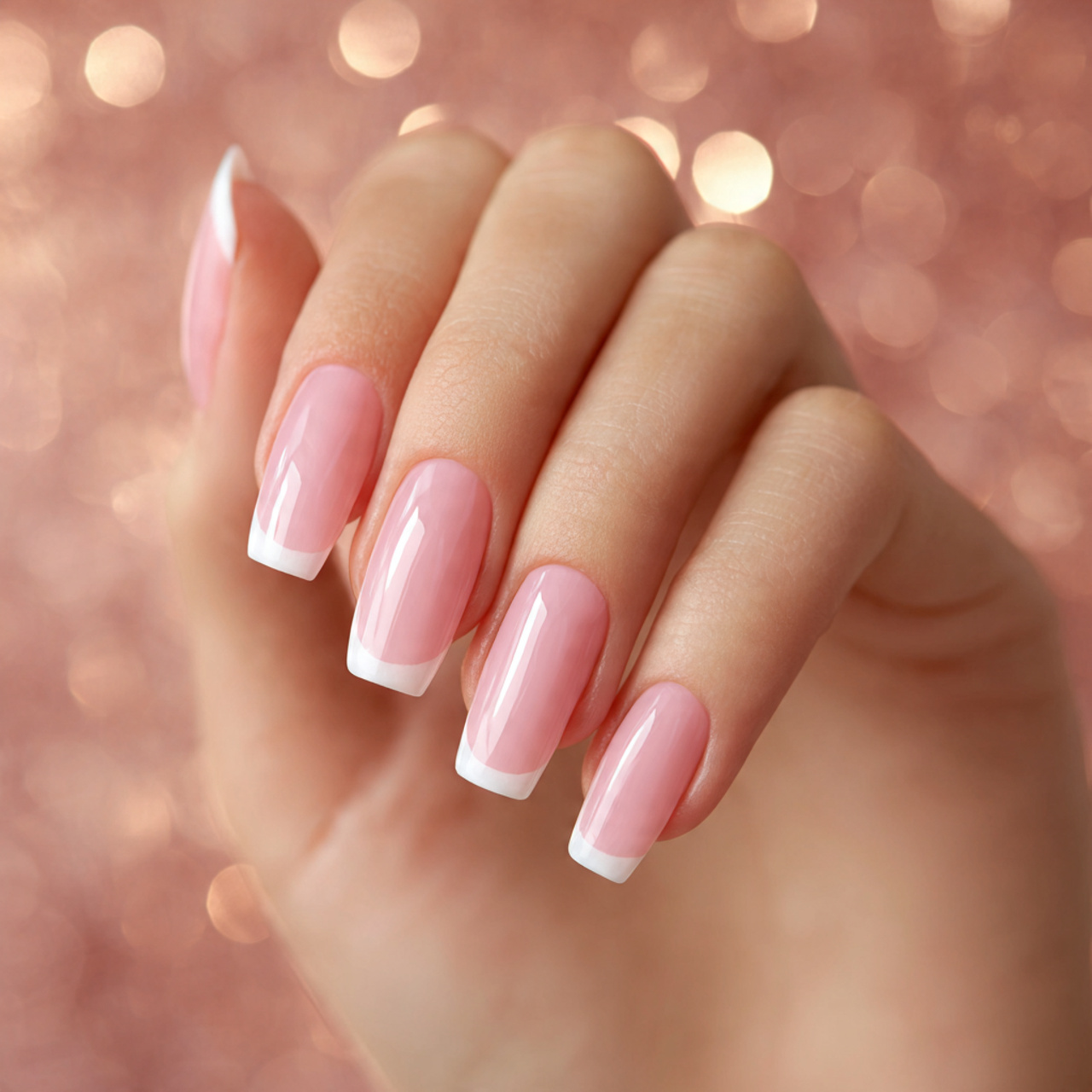 Pink French Tip Coffin Nails