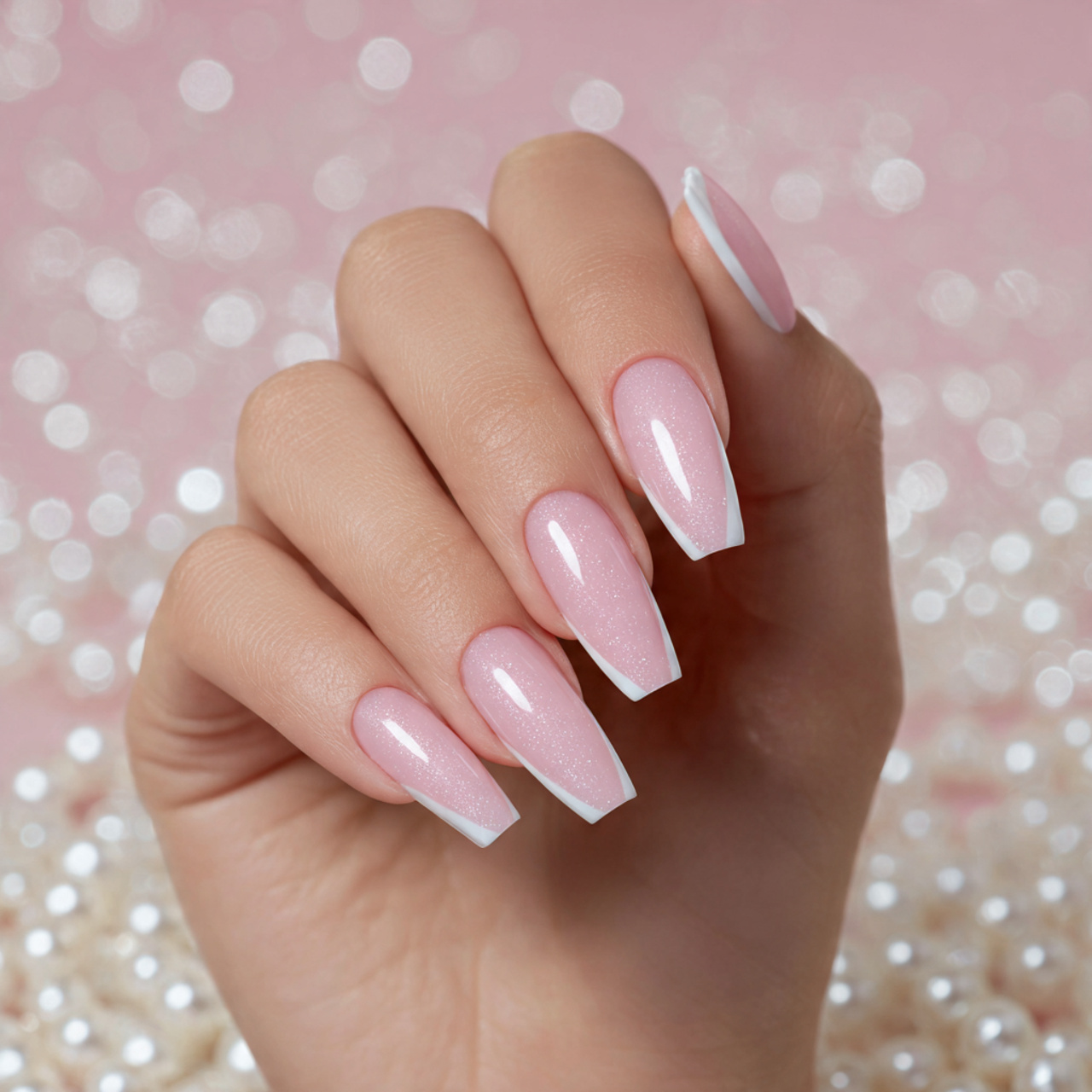Pink and White Coffin Nails