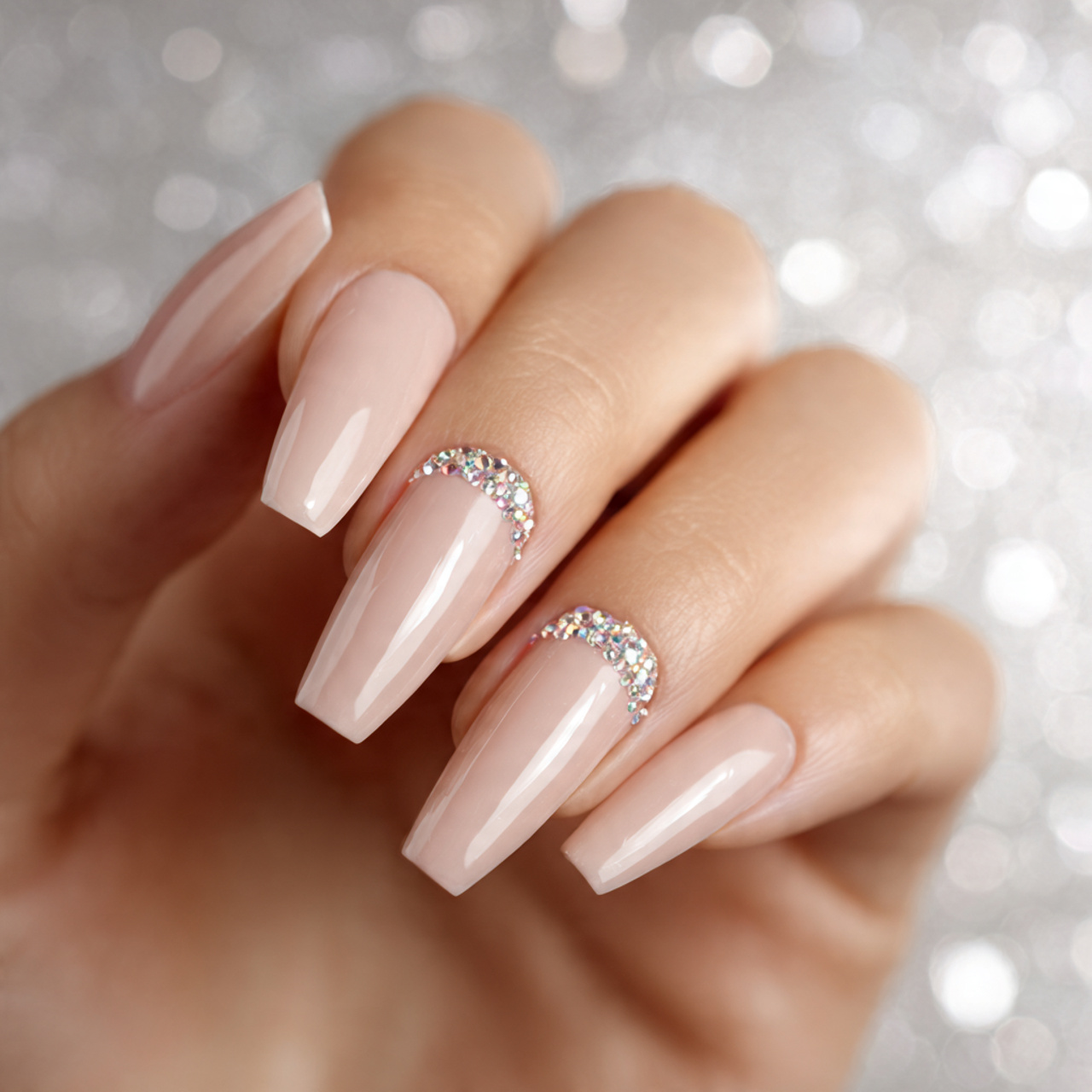 18 Gorgeous Coffin Shape Nails Ideas for a Bold Stylish Look 14 Rhinestone Coffin Shape Nails