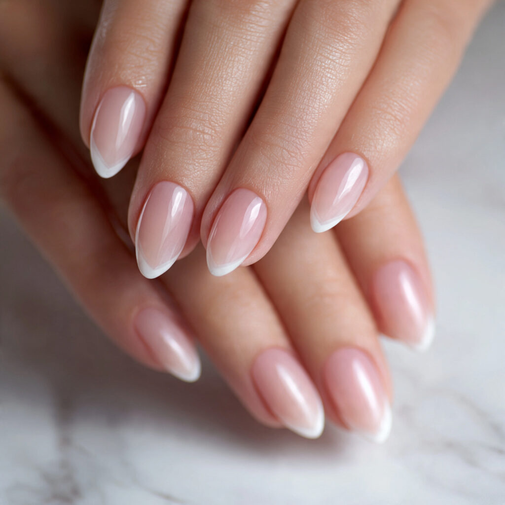 V Tip Almond French Nails