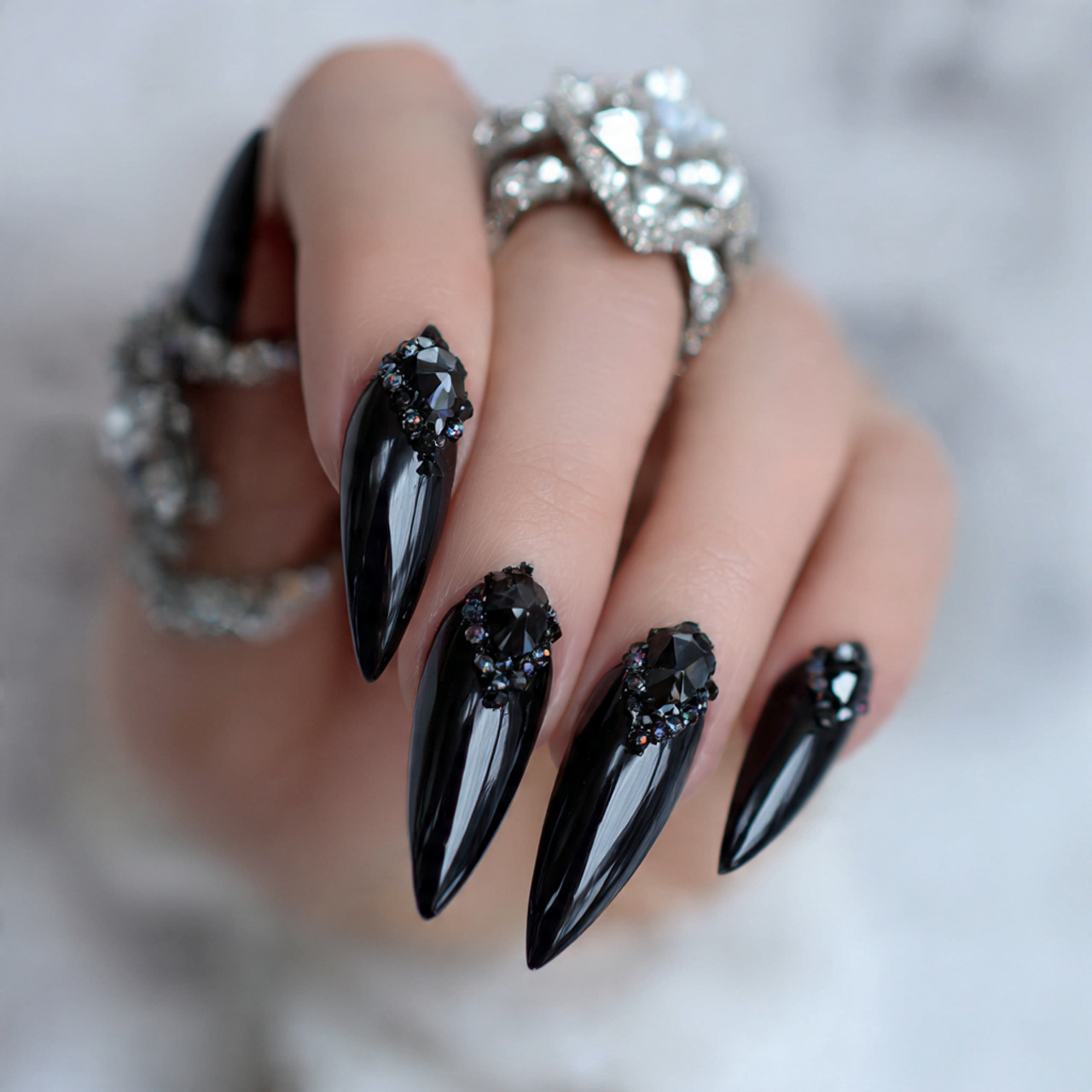 Black Stiletto Nails for Parties
