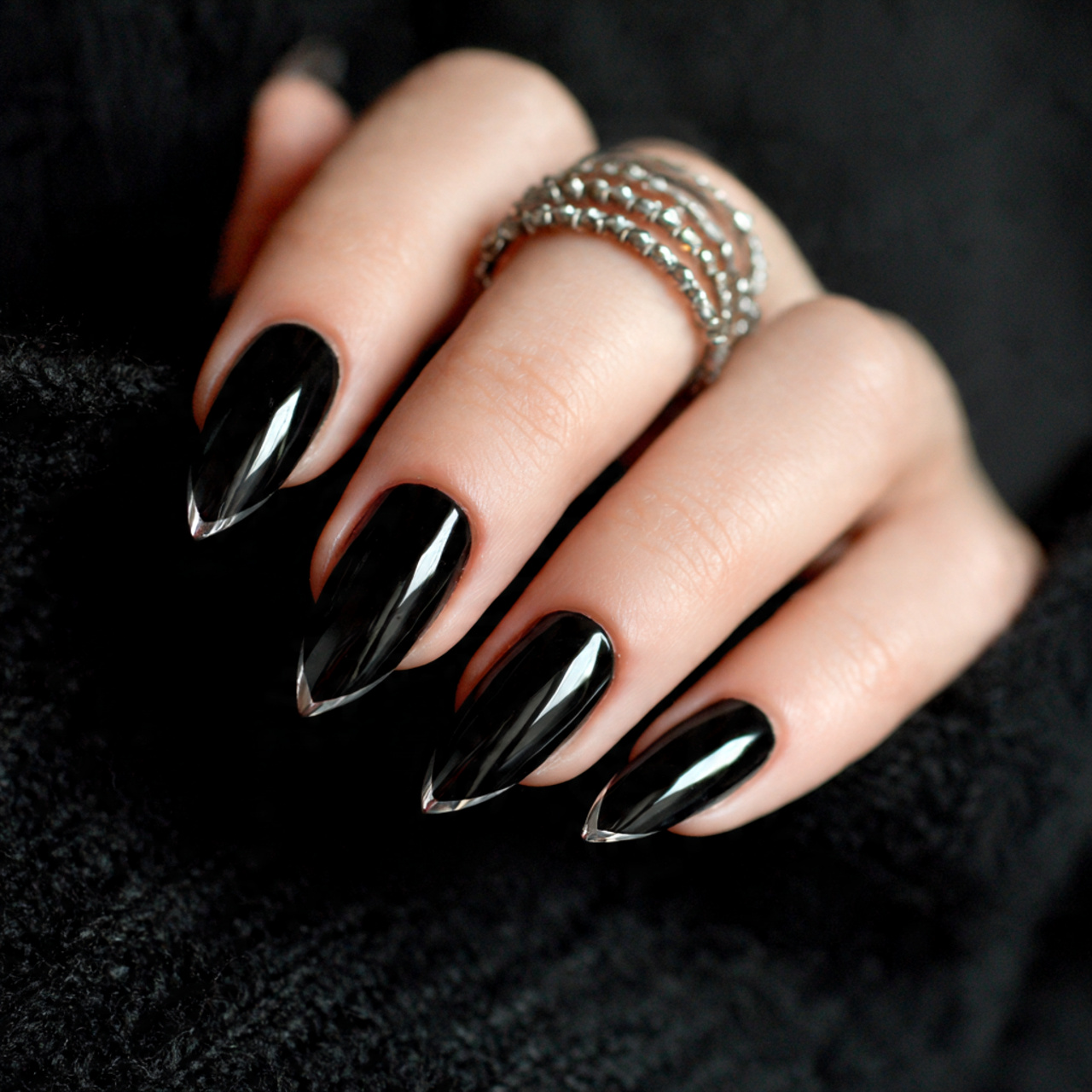 Black Stiletto Nails French Tip