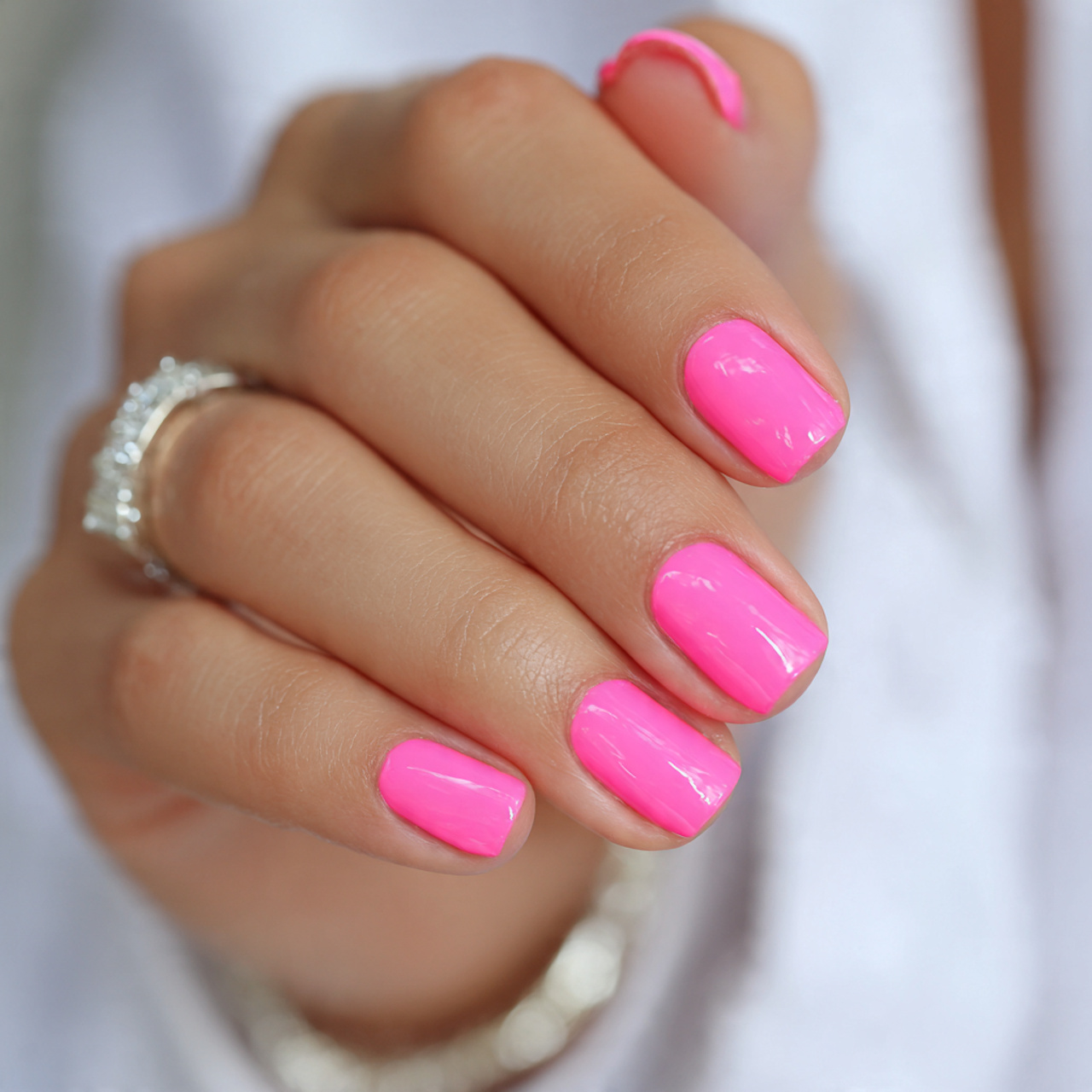 Bright Pink Short Nails
