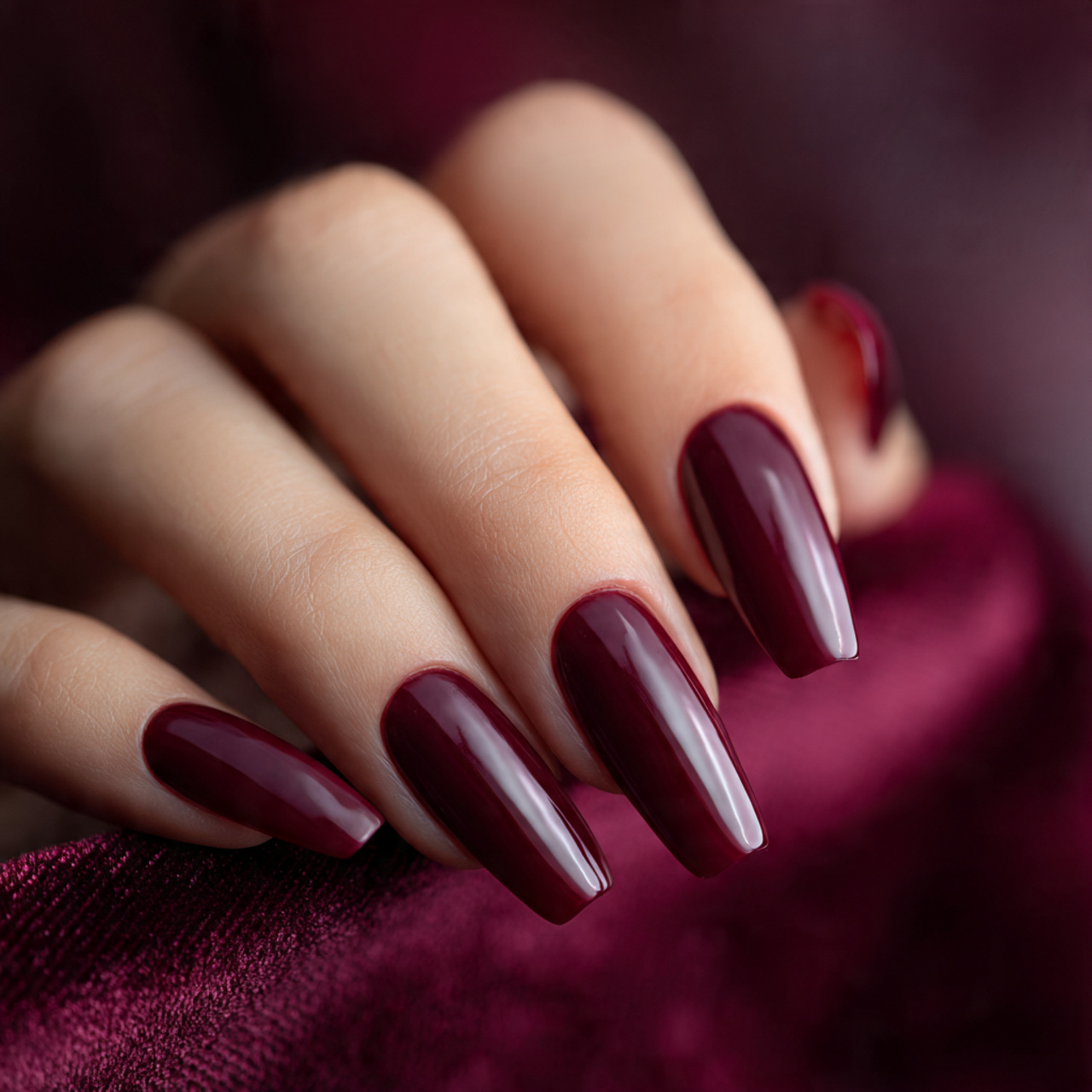 Red Coffin Nails: 17 Bold, Elegant & Trendy Nail Ideas 11 Burgundy Coffin Nails