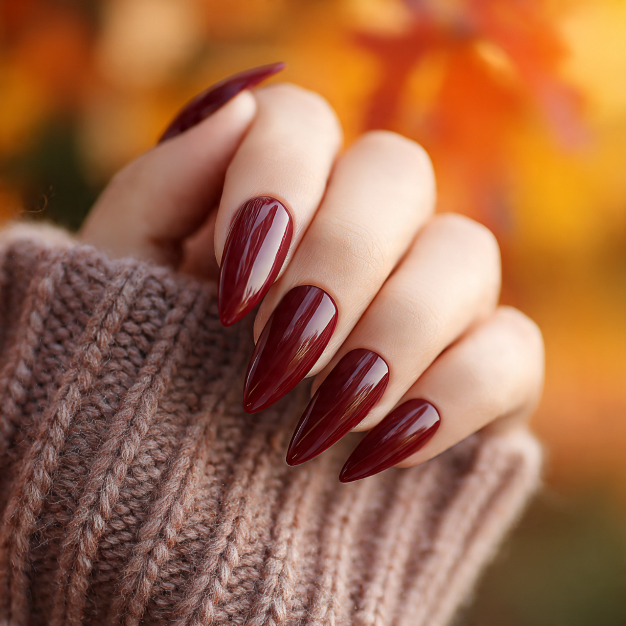 Burgundy Stiletto Nails for Fall