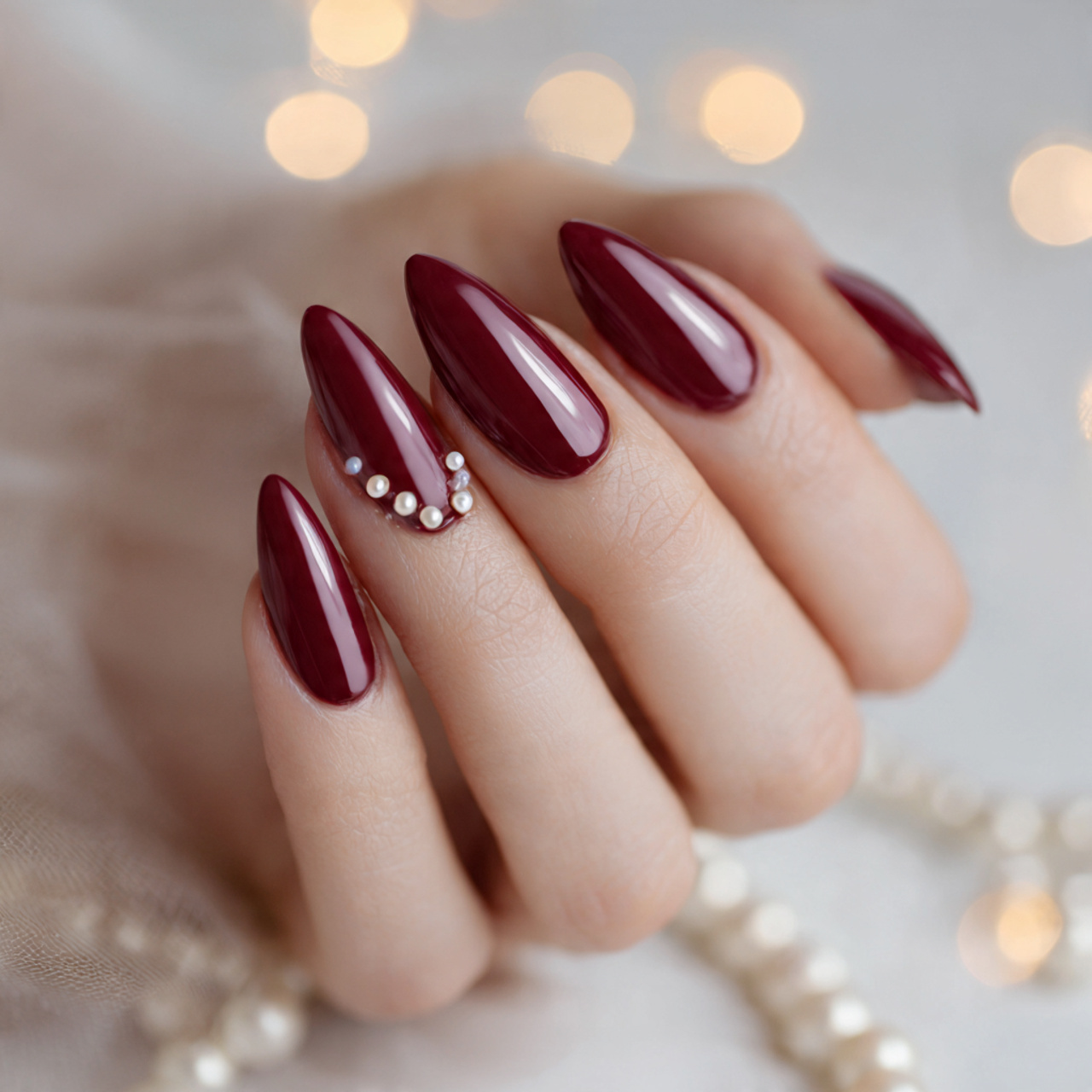 Burgundy Stiletto Nails for Weddings