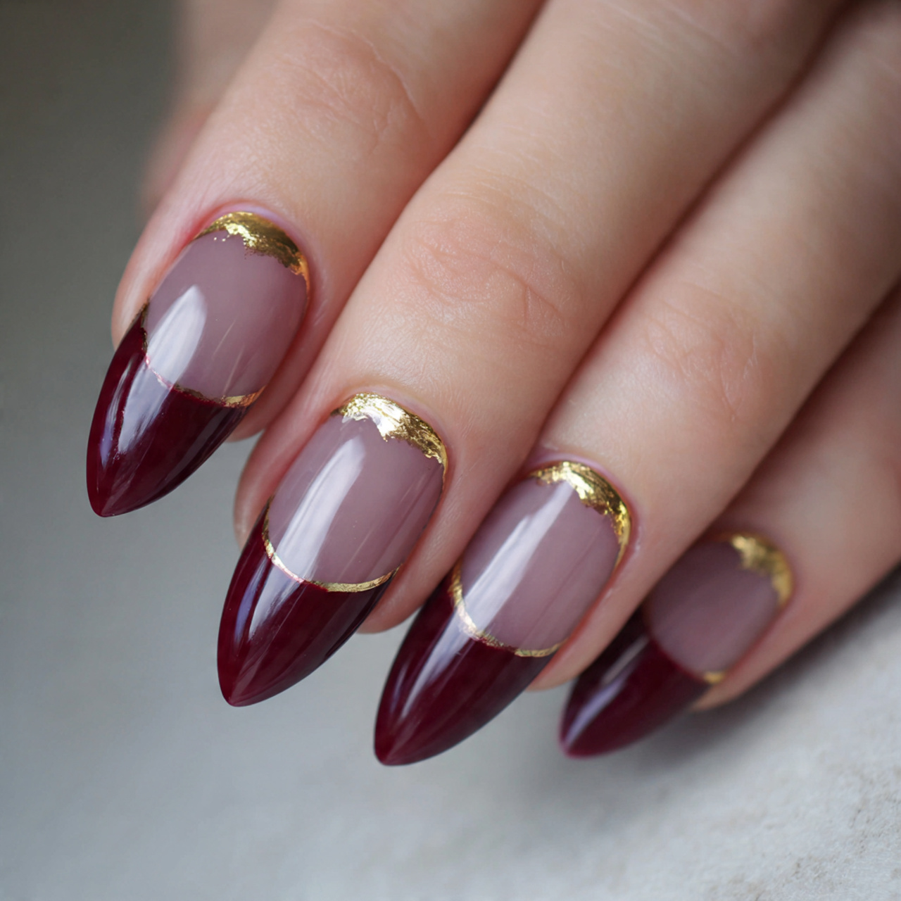 Burgundy Stiletto Nails French Tip