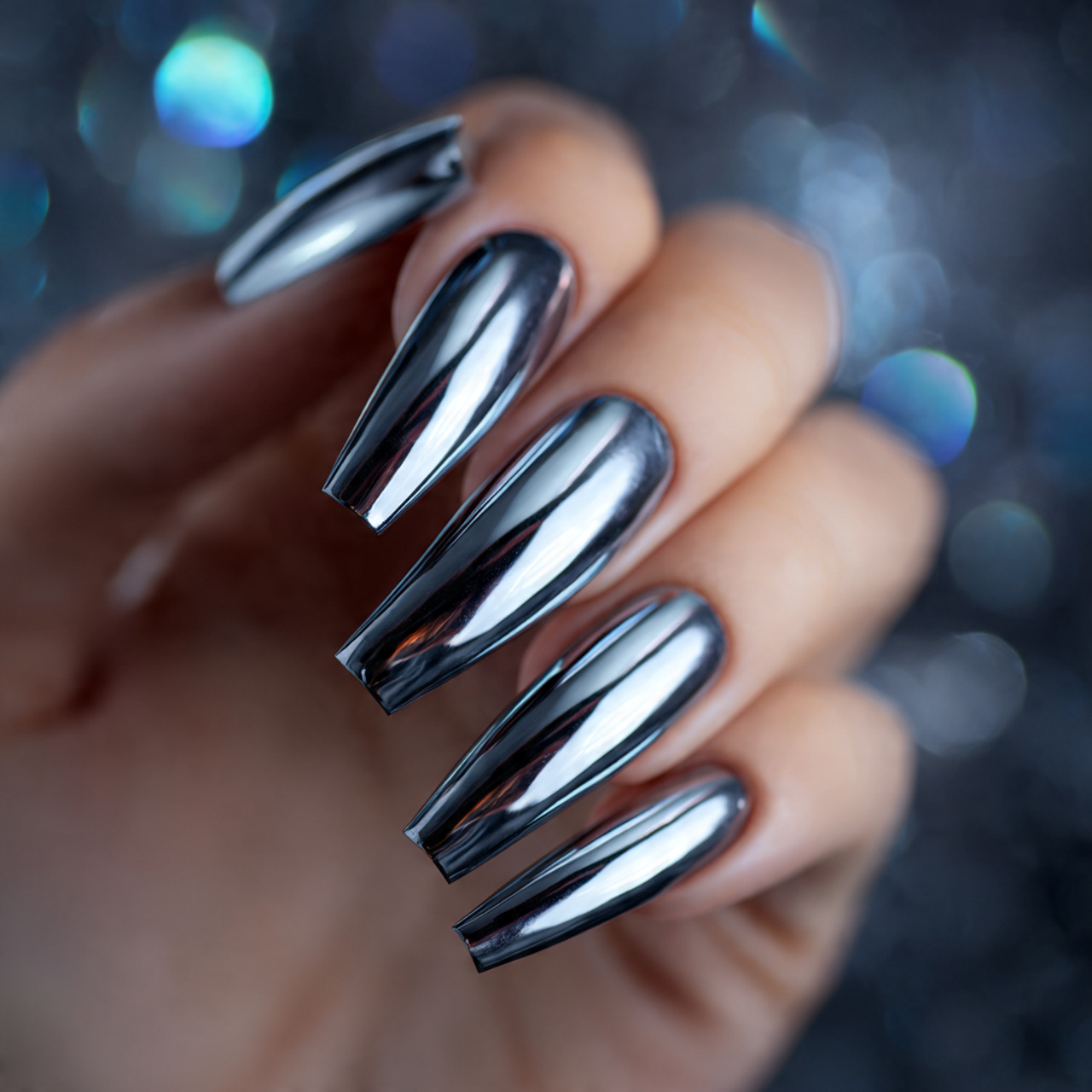 Cute Coffin Nails: 18 Trendy Designs Everyone Loves Right Now 17 Chrome Cute Coffin Nails