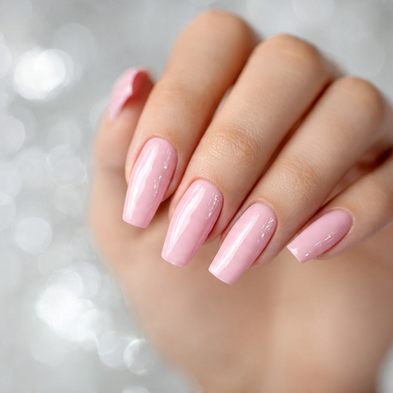 Coffin Light Pink Nails