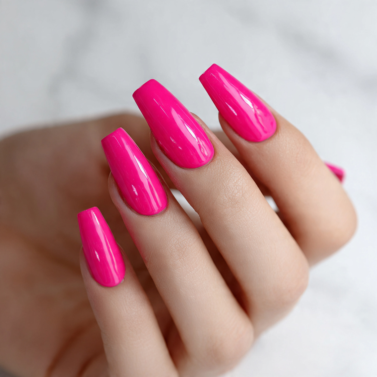 Coffin Hot Pink Nails