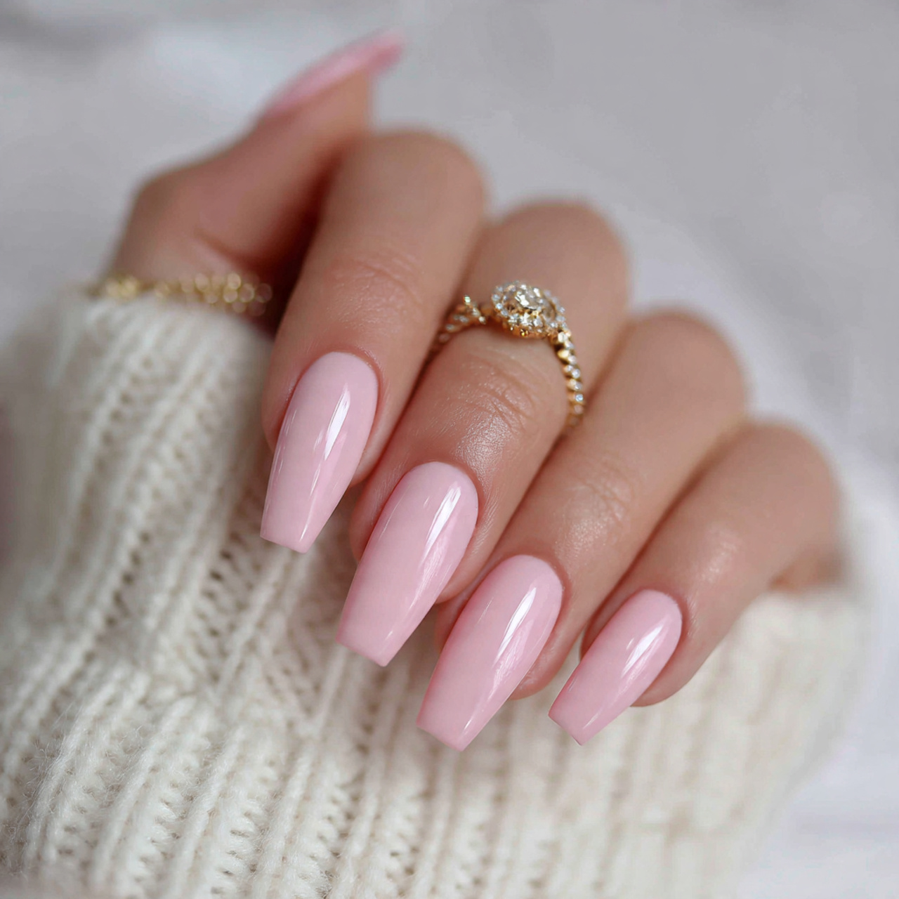 Coffin Soft Pink Nails