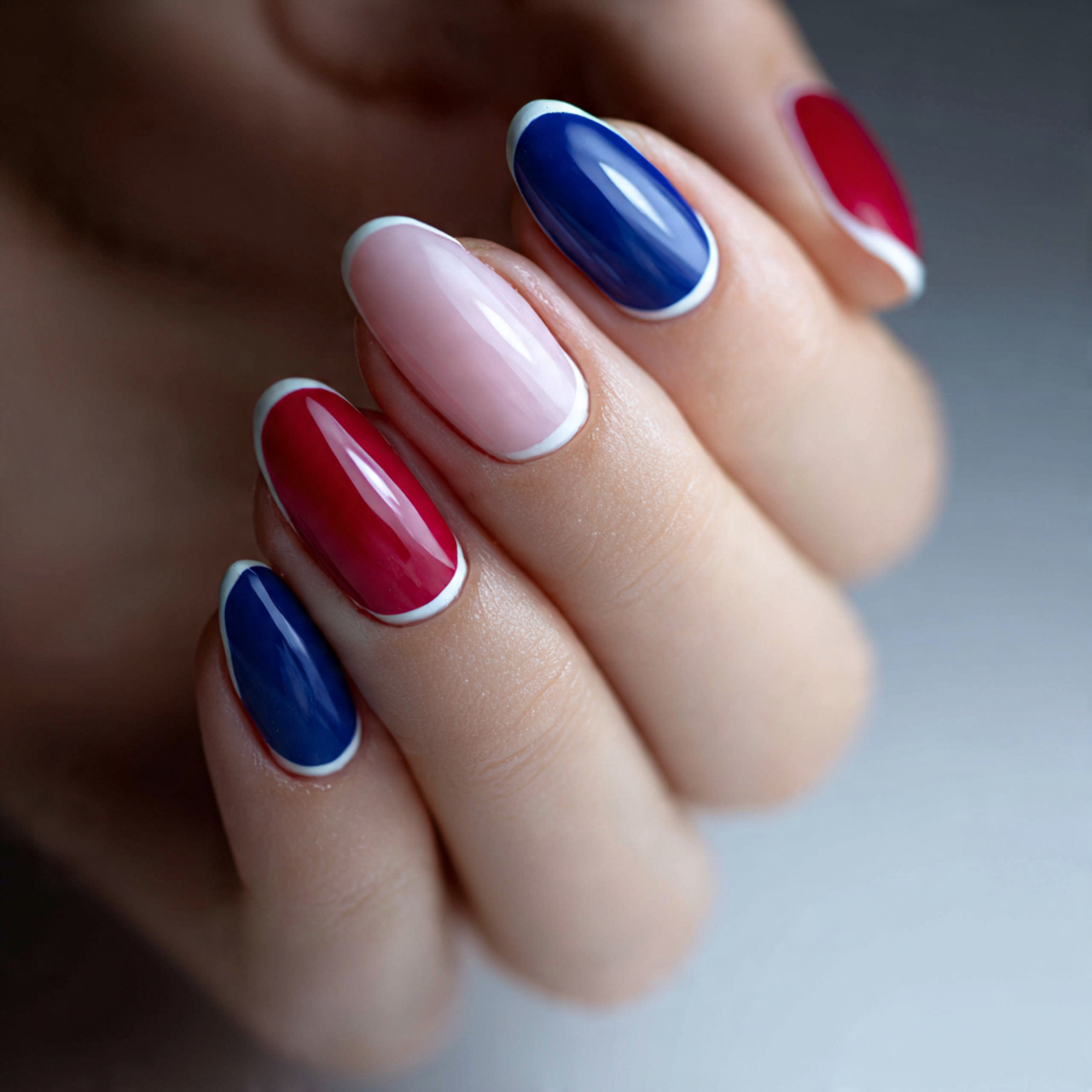 Colored French Nails Oval Ideas