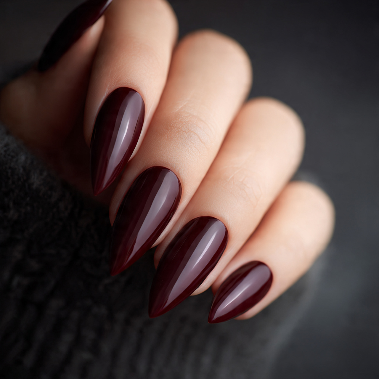 Dark Burgundy Stiletto Nails