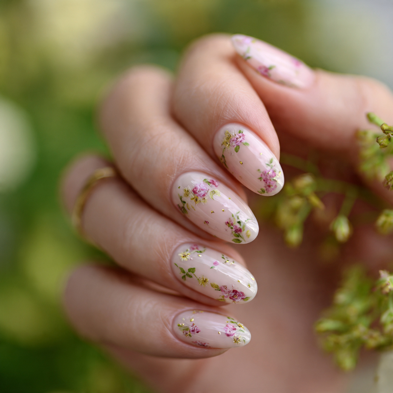 Floral Oval Shaped Nails