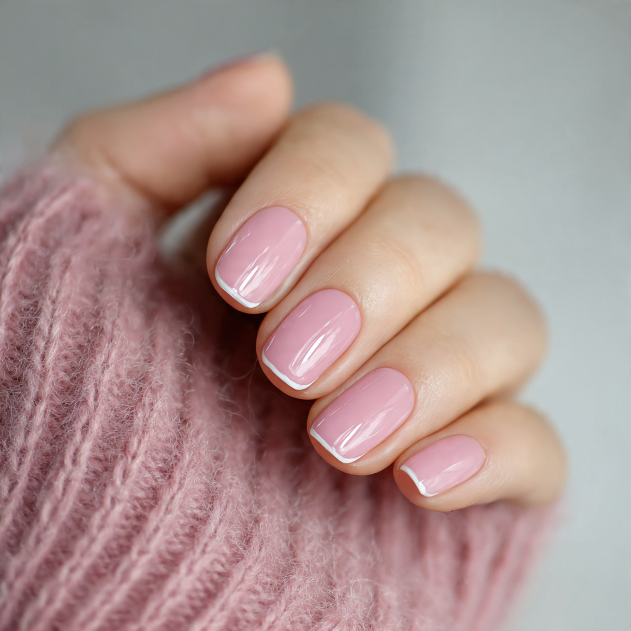 Pink Short French Tip Nails