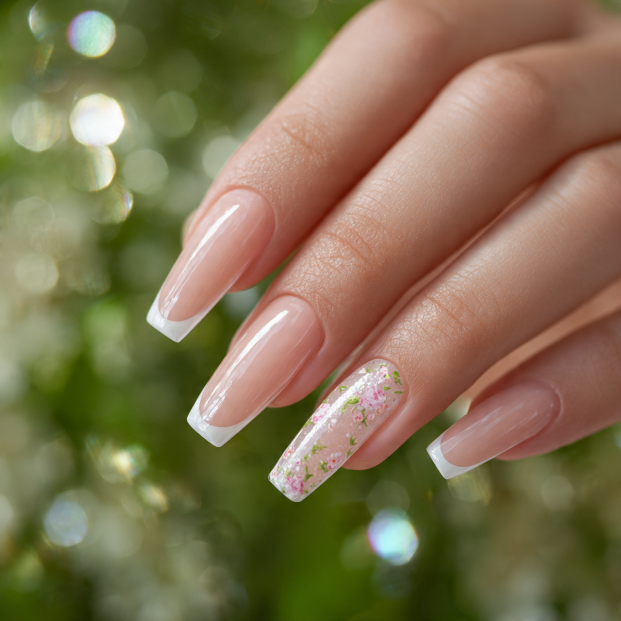 French Tip Coffin Nails: 17 Chic Designs for Elegant Nails 17 French Tip Coffin Nails with Nail Art