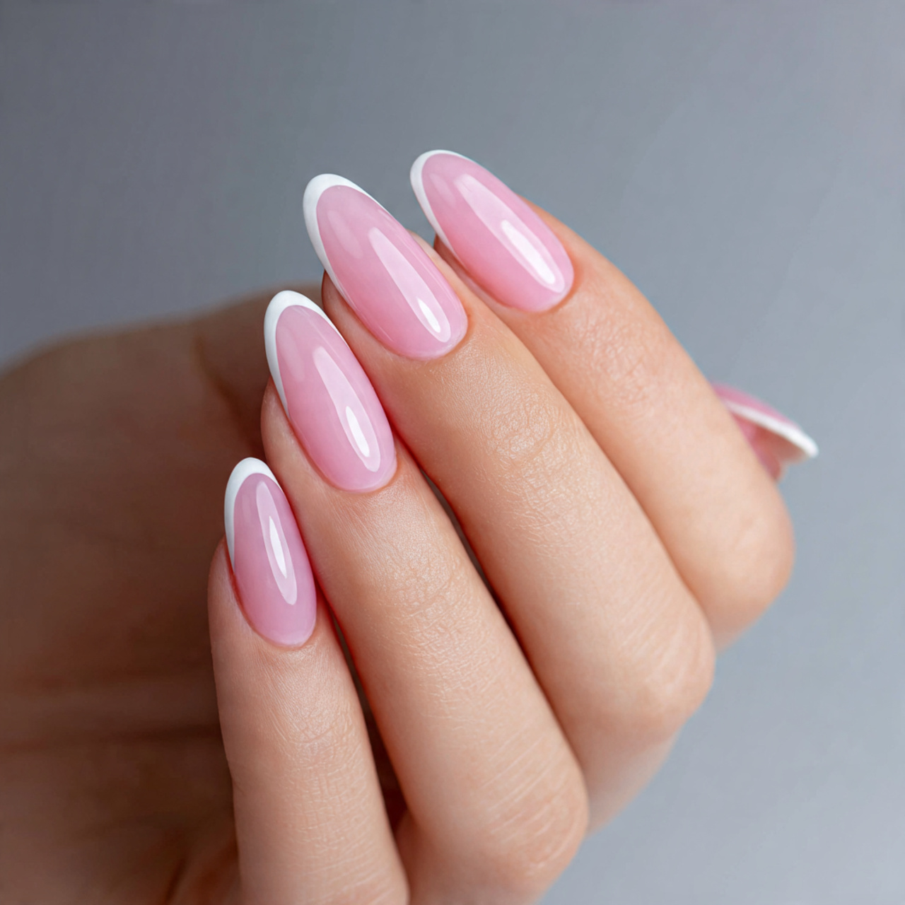 French Tip Pink Almond Nails