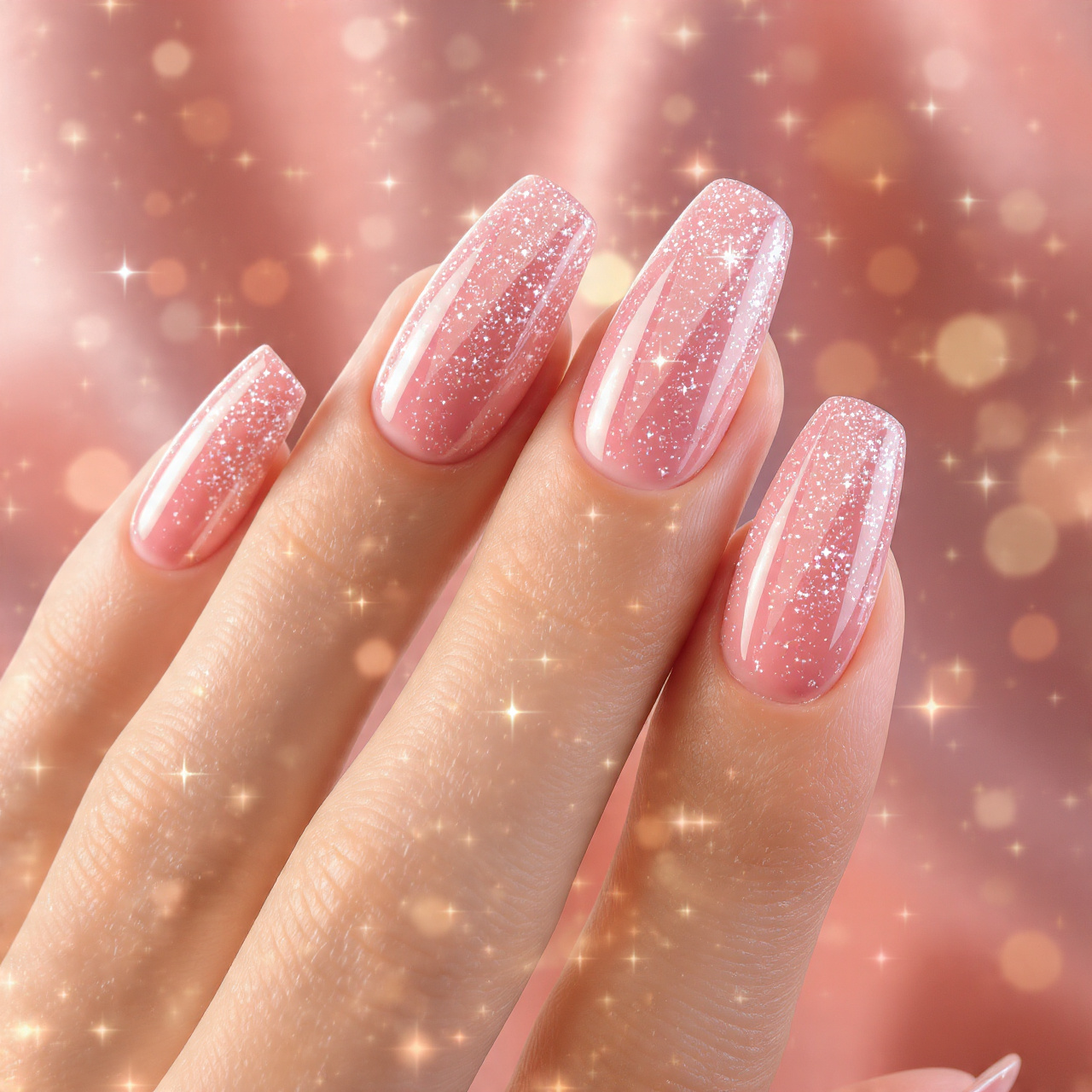 Glitter Baby Pink Nails