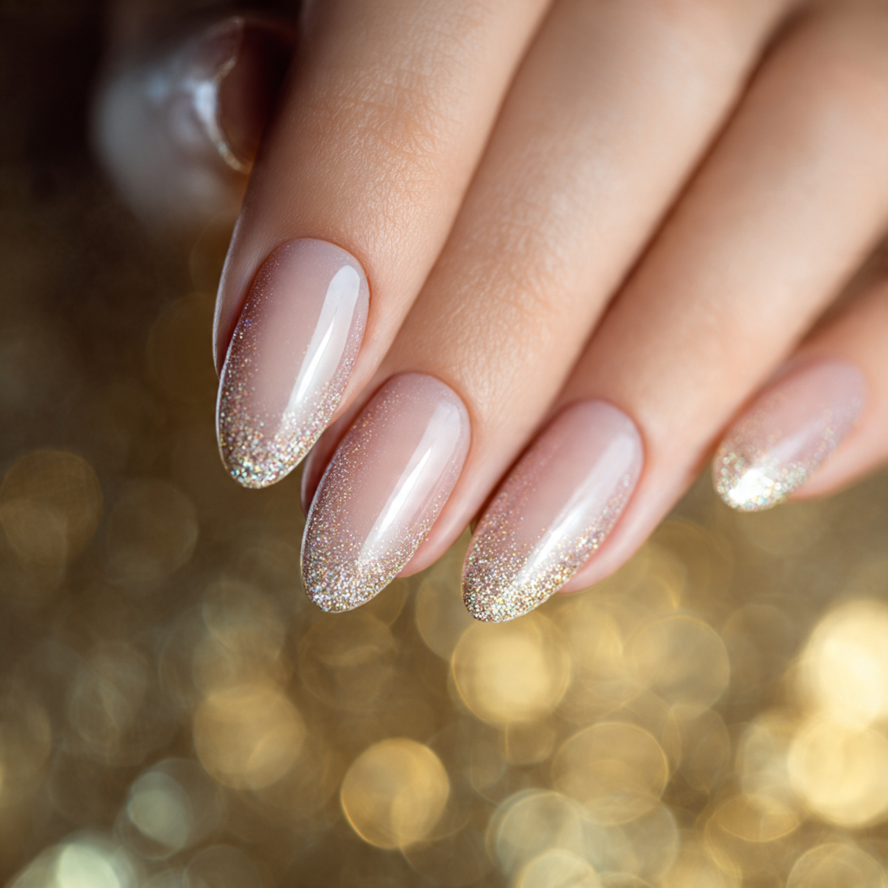 Glitter French Nails Oval 