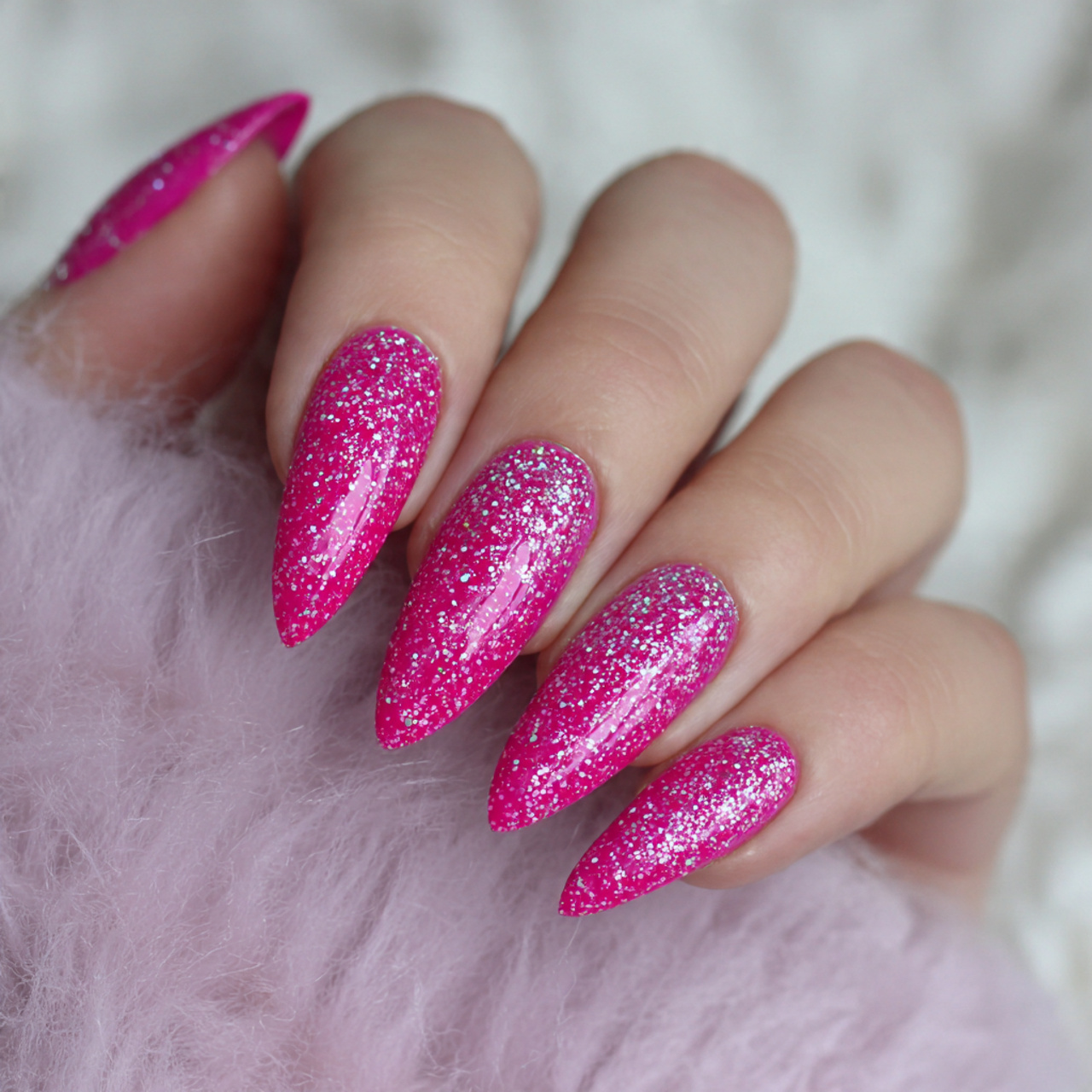 Glitter Hot Pink Nails