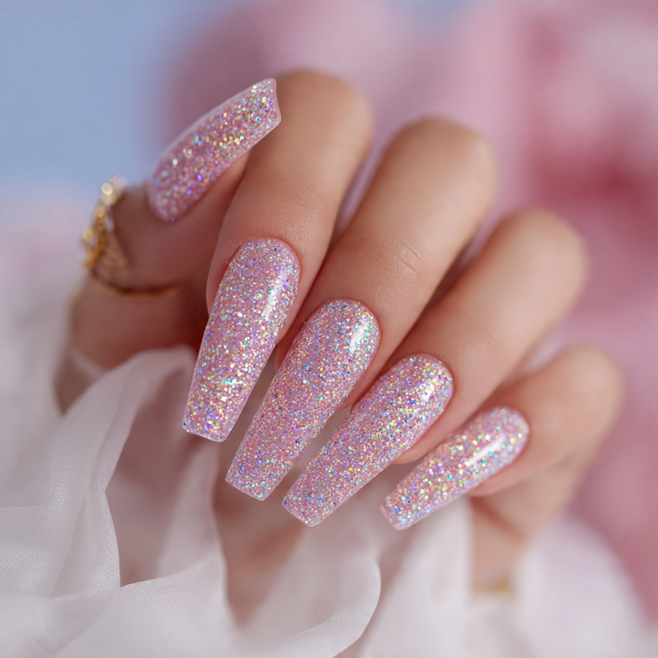 Glitter Long Square Nails