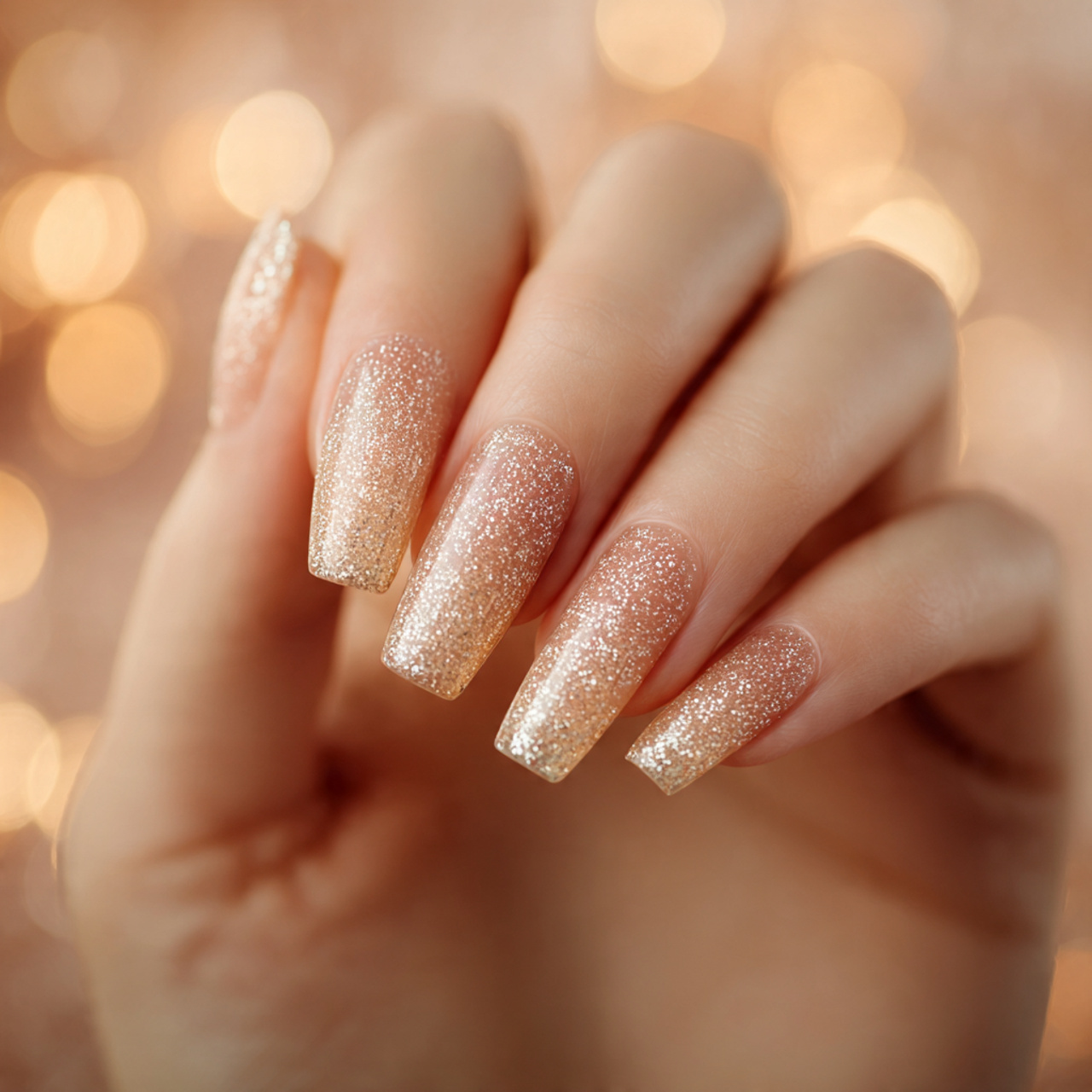 Nude Glitter Nails: 17 Stunning Styles to Sparkle in Style 7 Coffin Nude Glitter Nails
