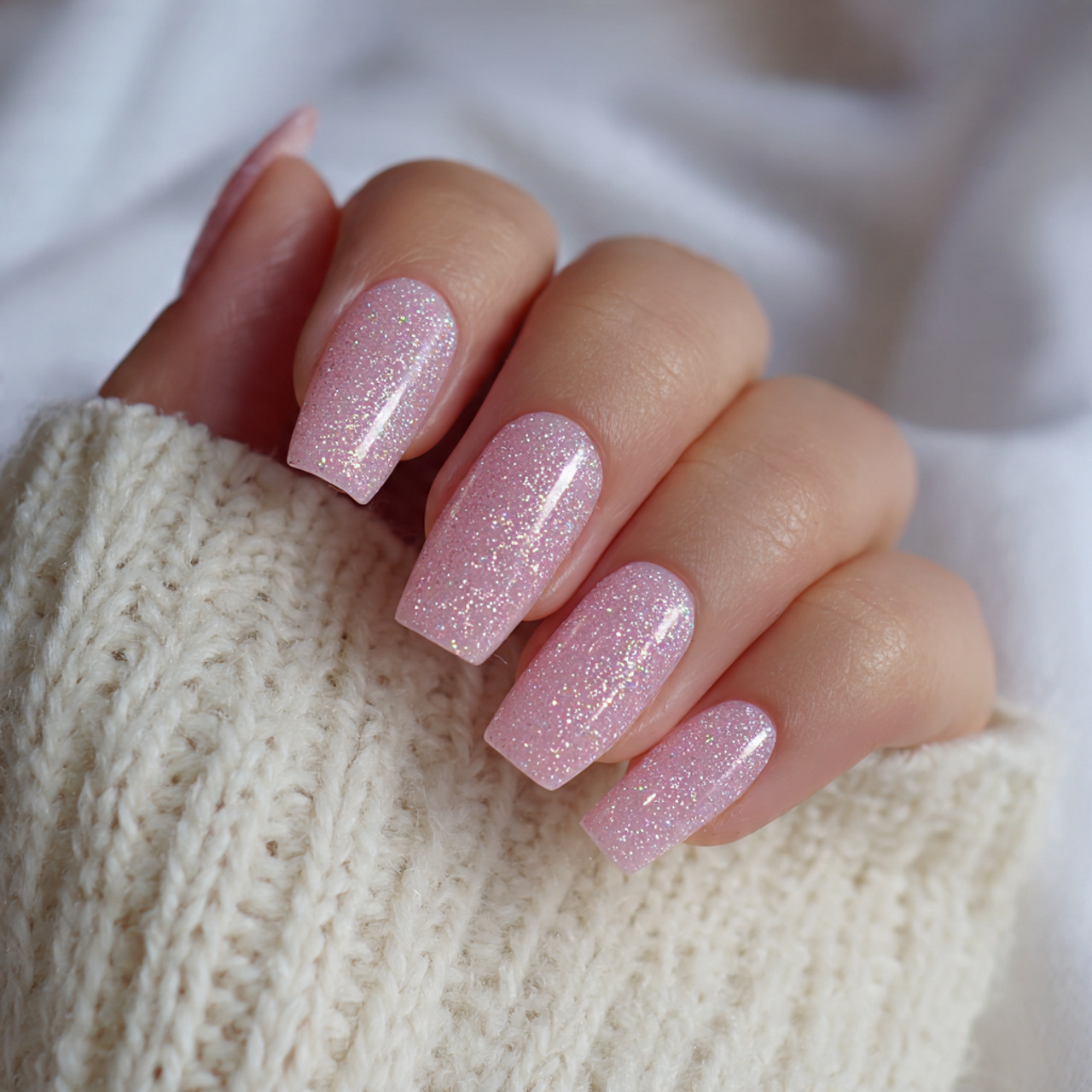 Glitter Soft Pink Nails