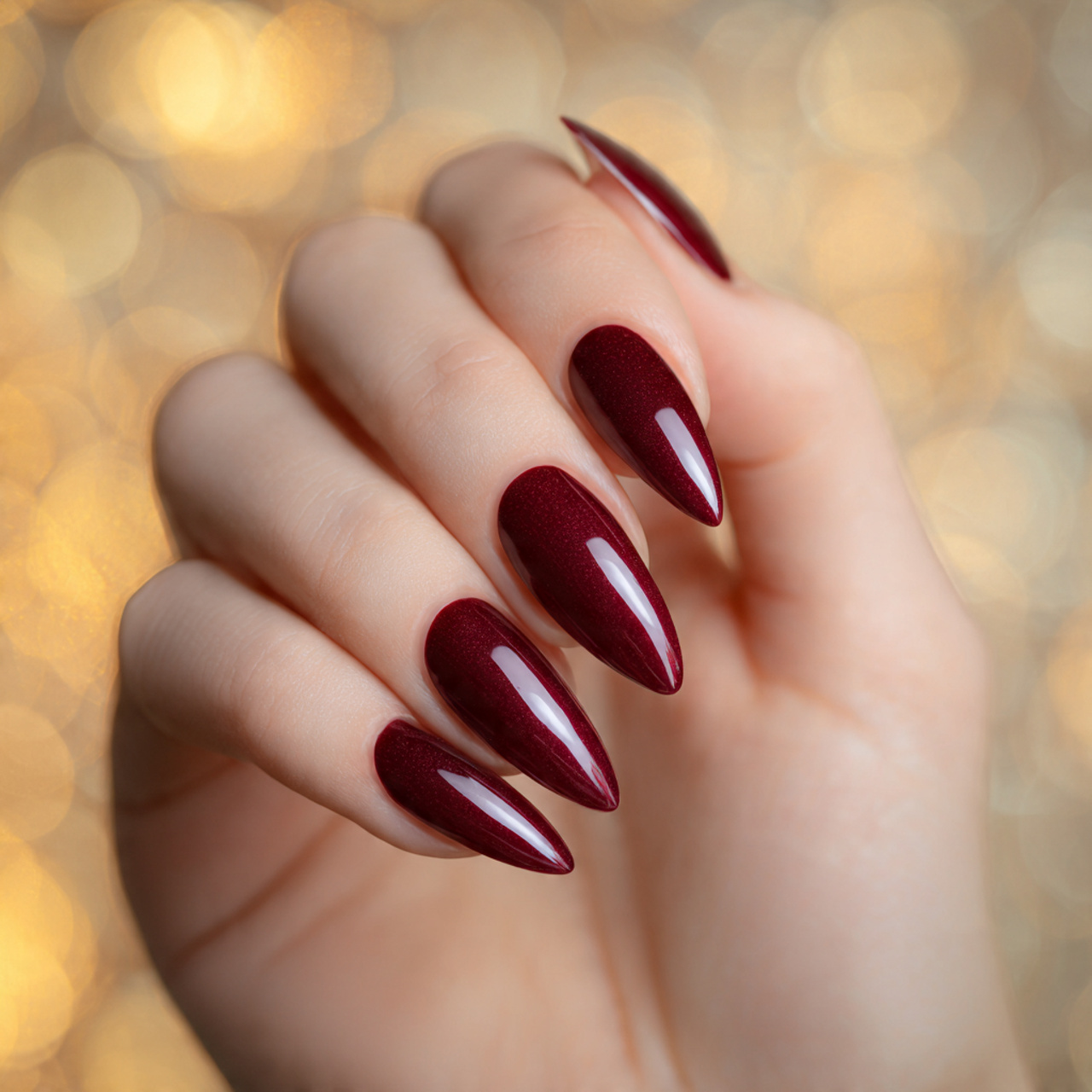 Glossy Burgundy Stiletto Nails