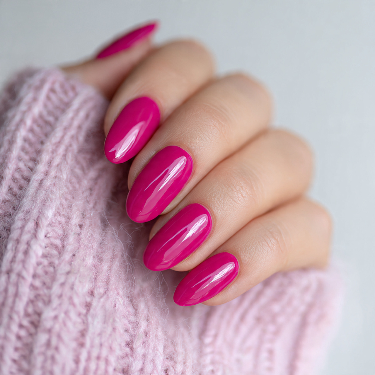 Glossy Hot Pink Nails