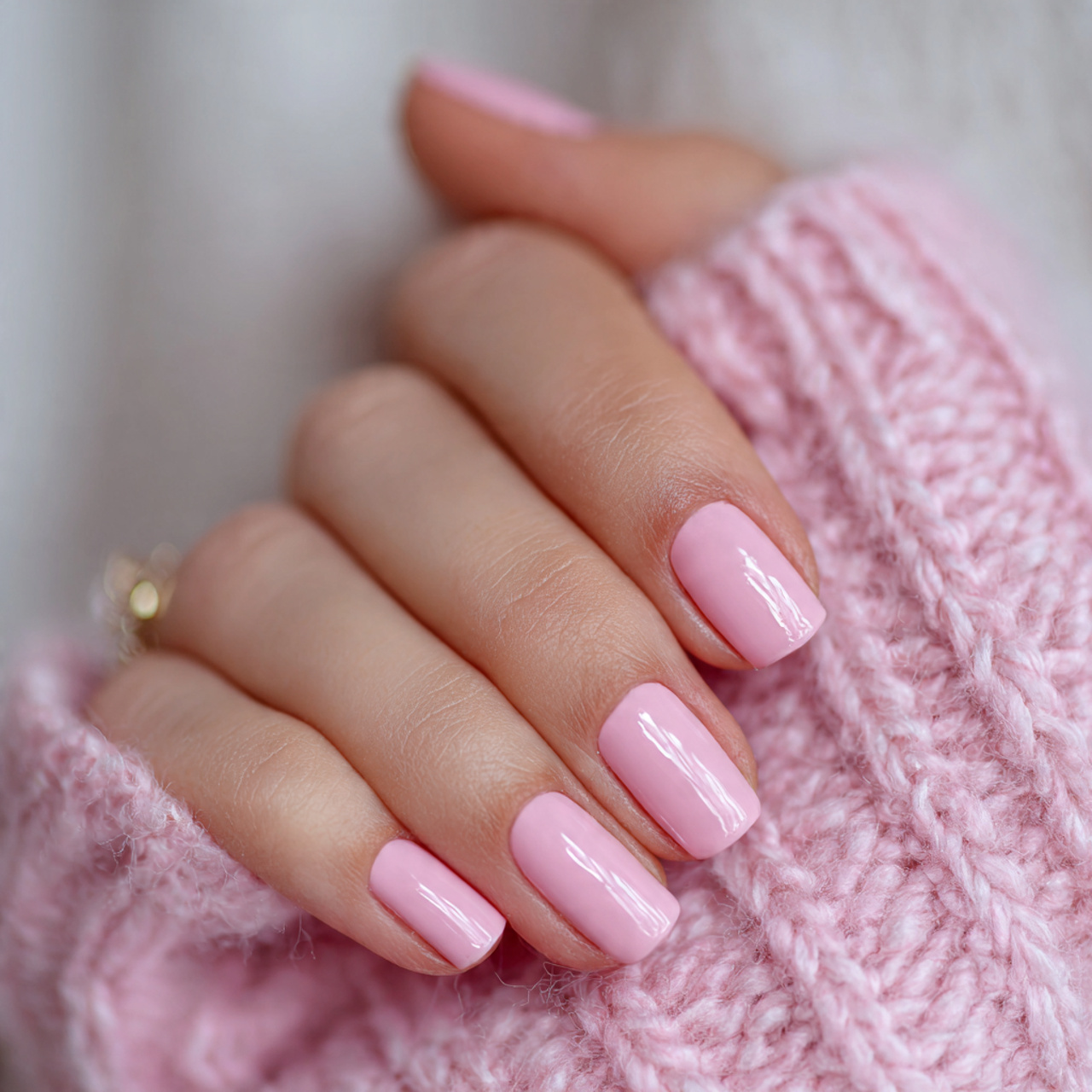 Glossy Pink Short Nails