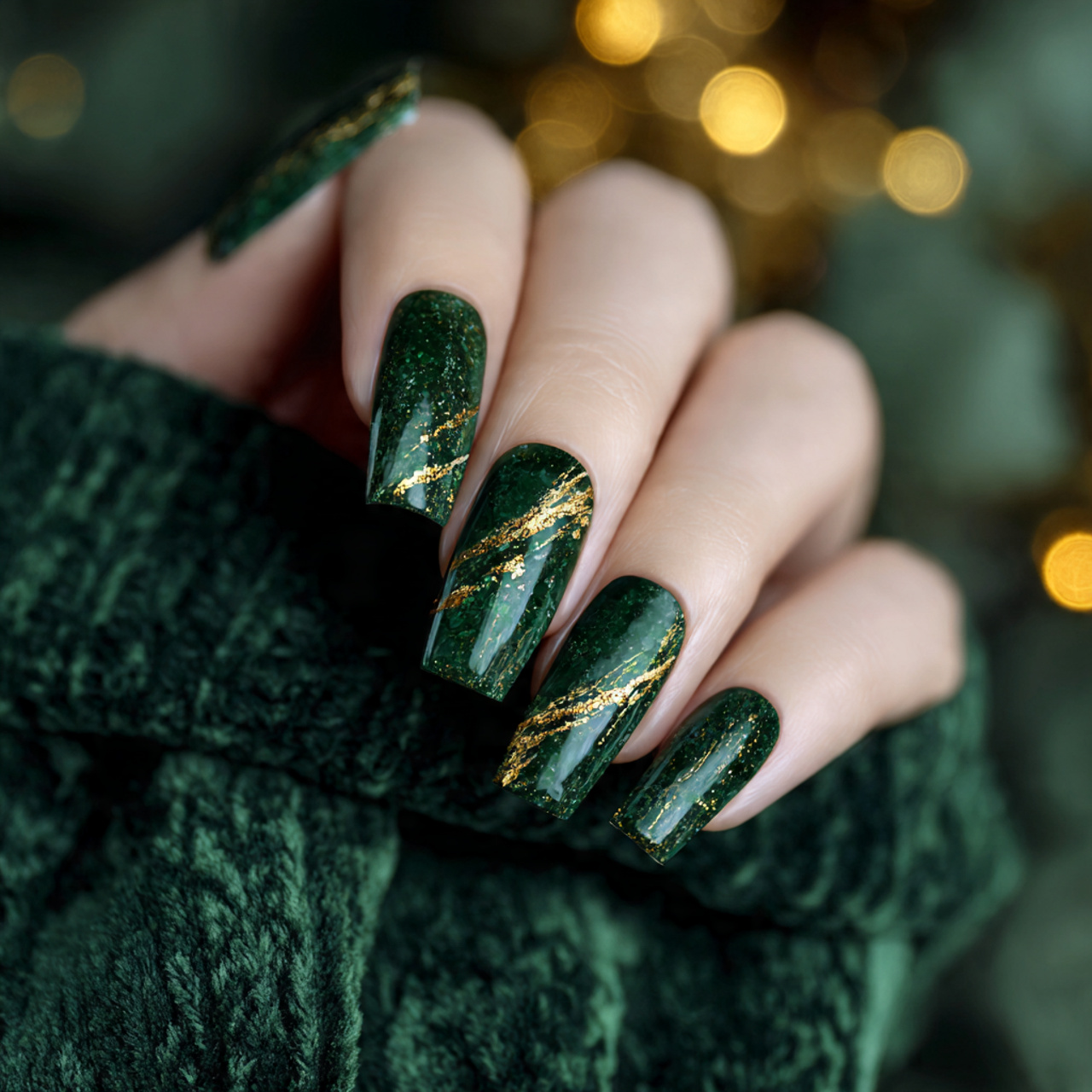 Green Christmas Square Nails