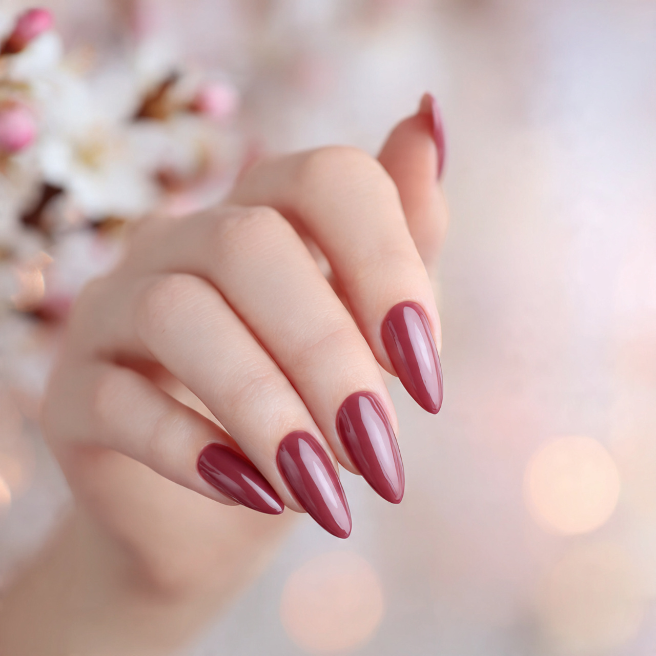 Light Burgundy Stiletto Nails