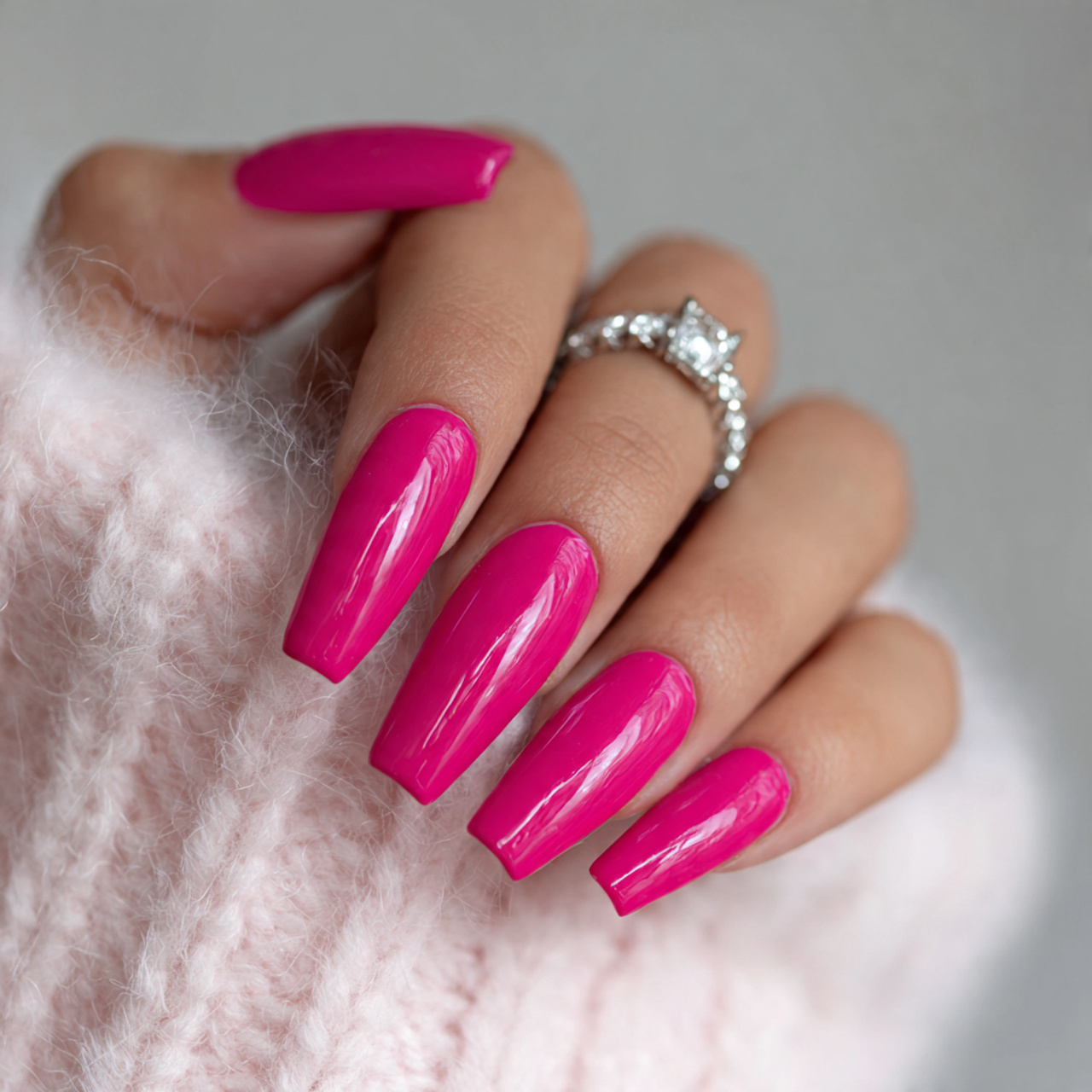 Long Hot Pink Nails