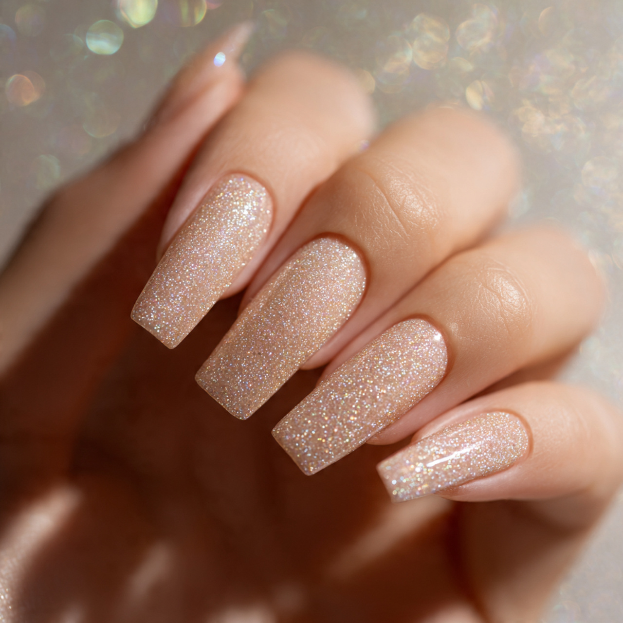 Nude Glitter Nails: 17 Stunning Styles to Sparkle in Style 2 Long Nude Glitter Nails