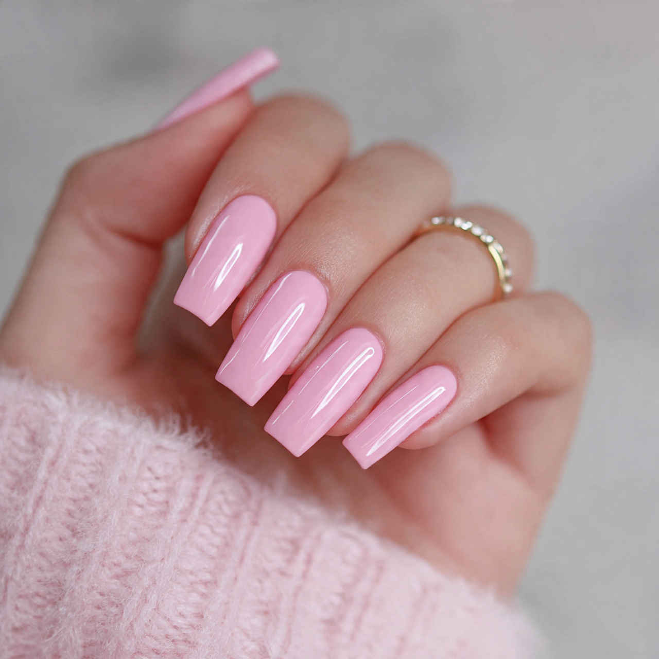 Long Pink Square Nails