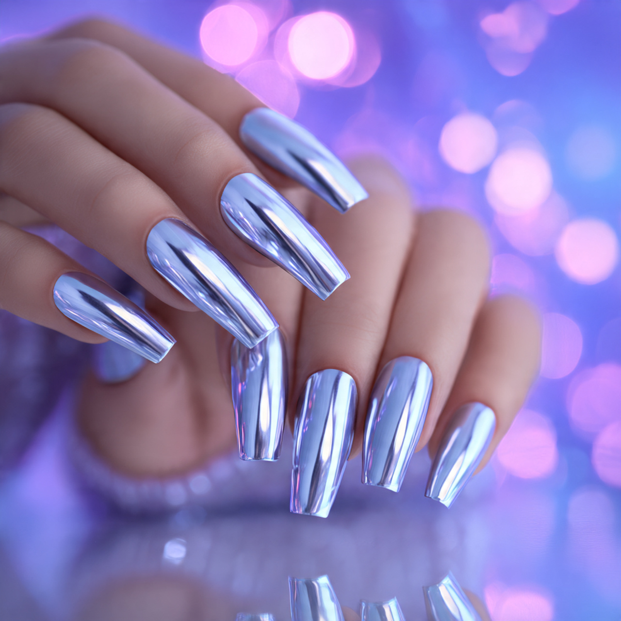 Long Square Chrome Nails